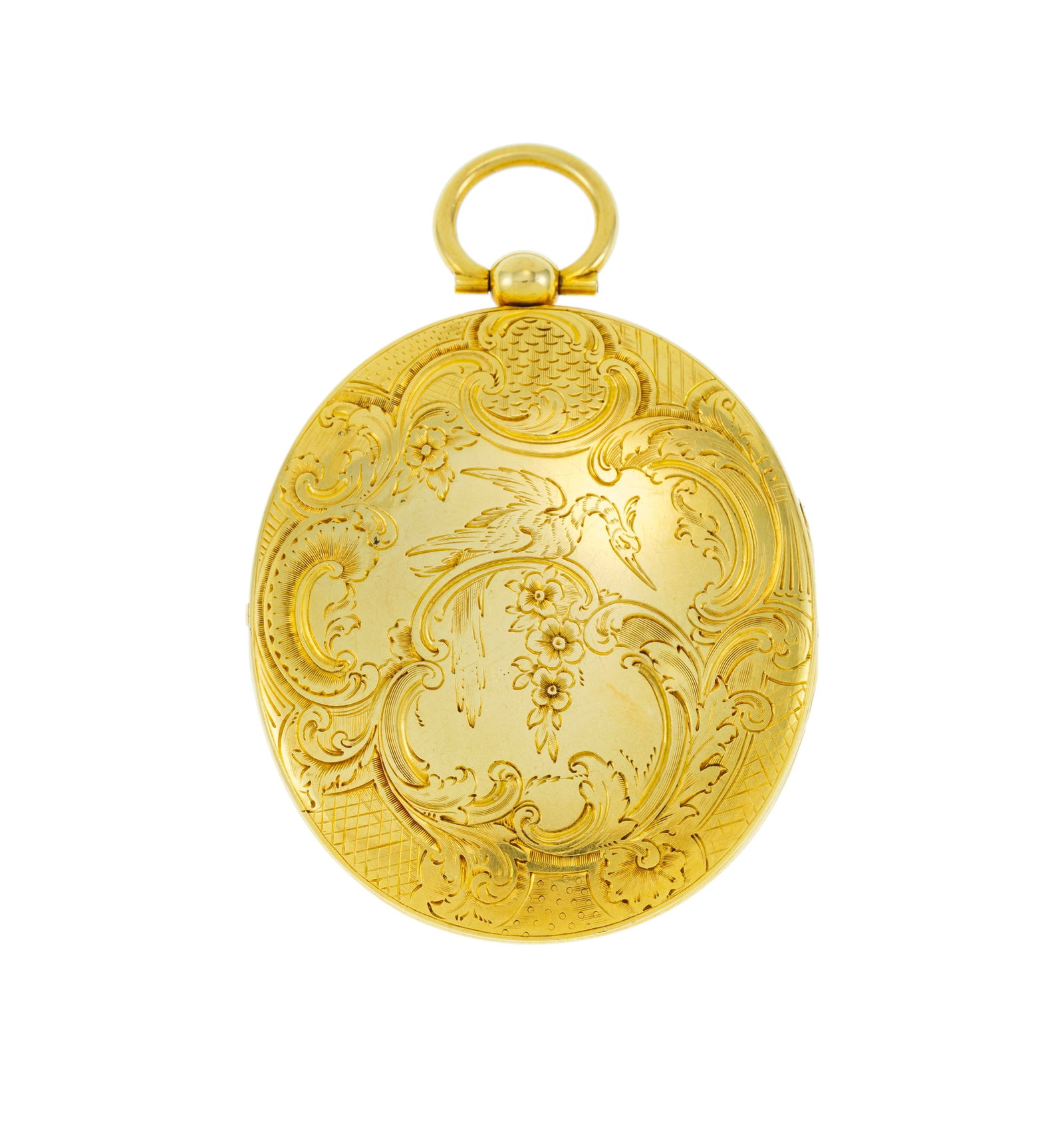 Pendentif porte-miniature ovale en or, travail anglais XIXe s., vers 1840-1850, au décor grav&# - 3