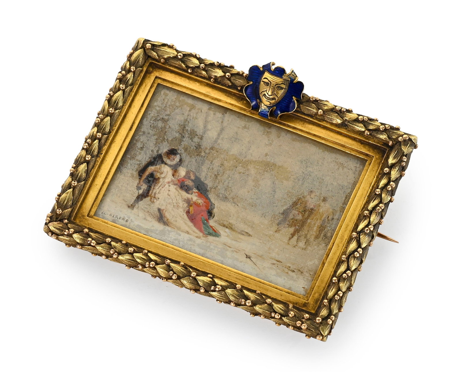 Broche à miniature en or et nacre, début XIXe s., peint sur nacre et signé L G Gerome - 2