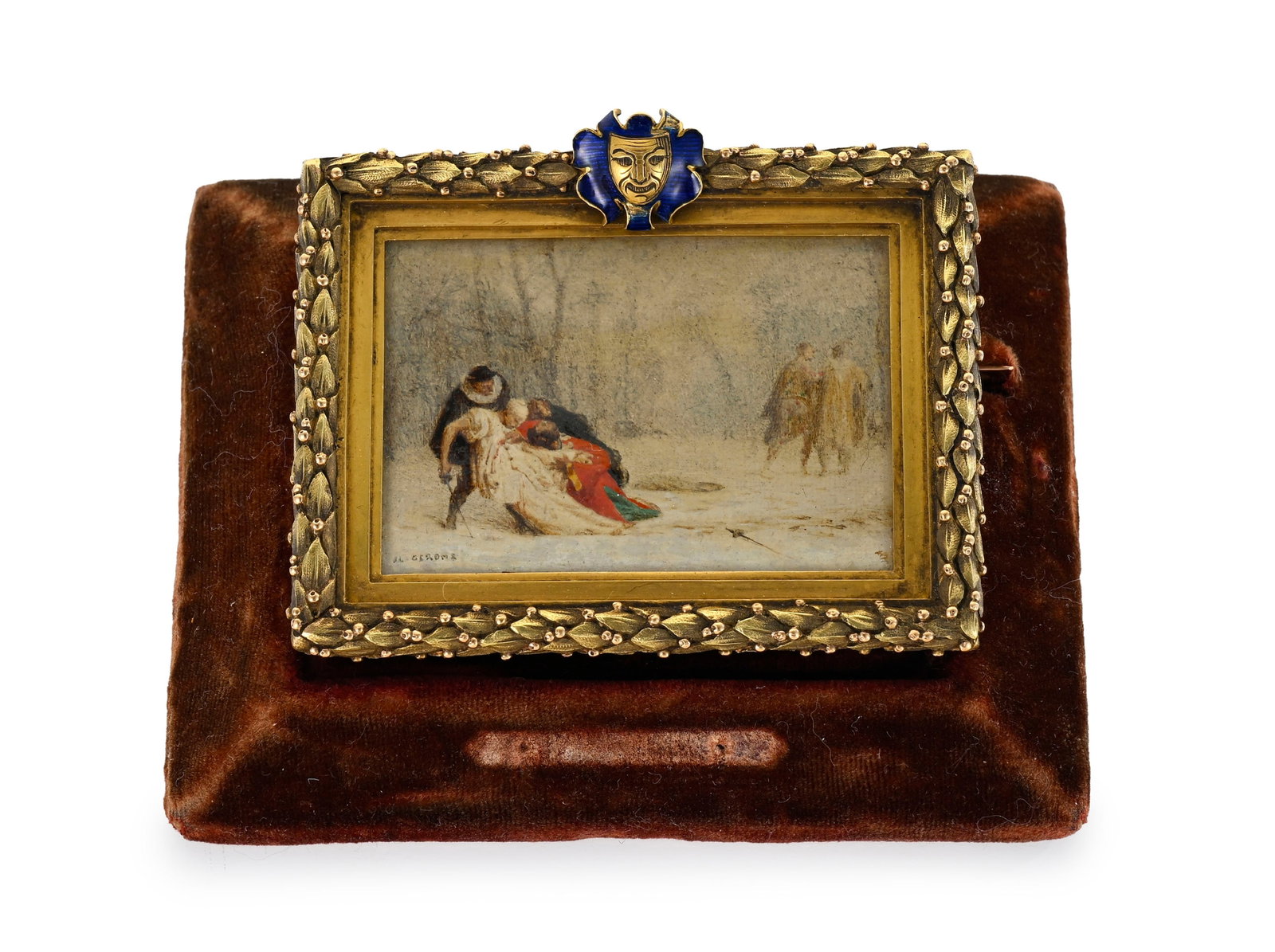 Broche à miniature en or et nacre, début XIXe s., peint sur nacre et signé L G Gerome - 4