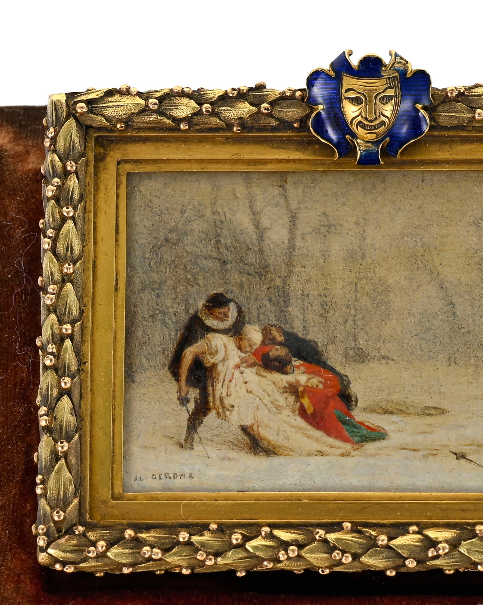 Broche à miniature en or et nacre, début XIXe s., peint sur nacre et signé L G Gerome - 5