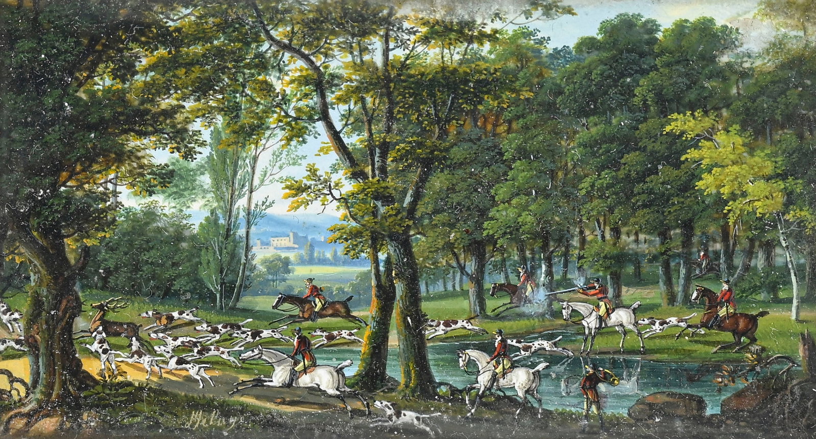 Tabatière en écaille avec miniature de Chasse au Cerf par Delaye, 5,7x9,5 cm Provenance : - 2