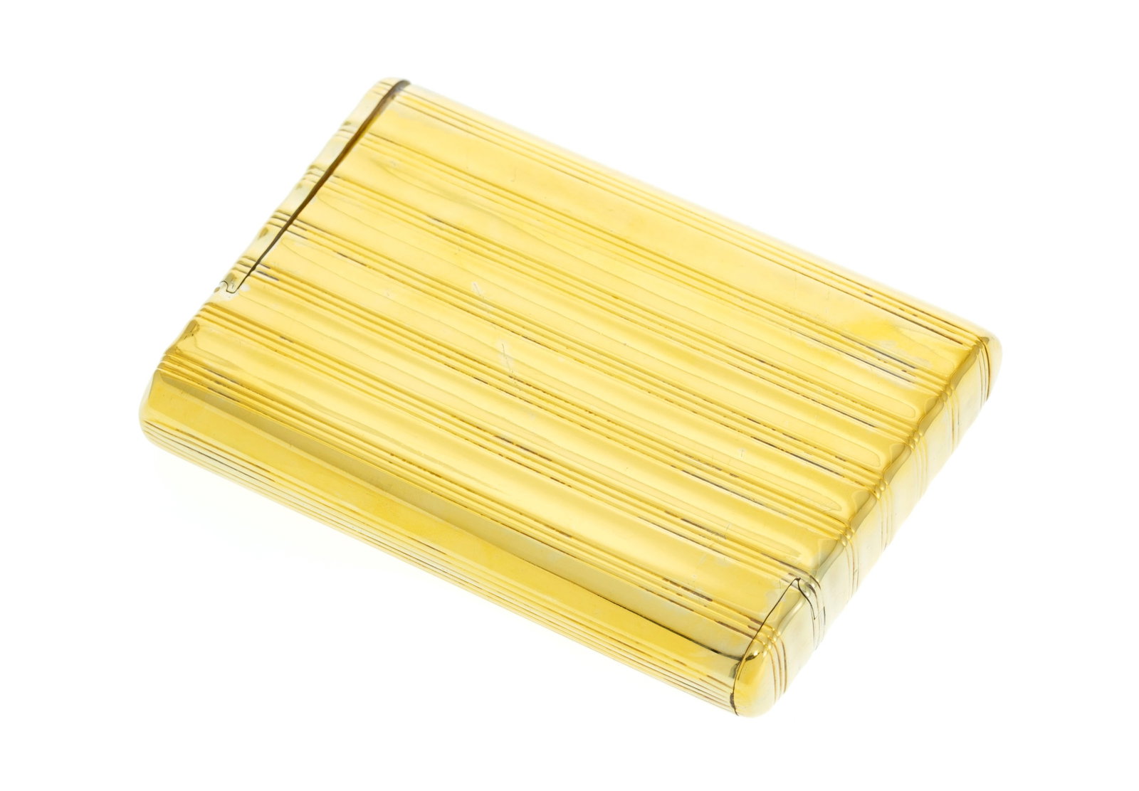 Boîte à cigarettes en vermeil à décor strié sertie d'un cabochon bleu avec  - 3