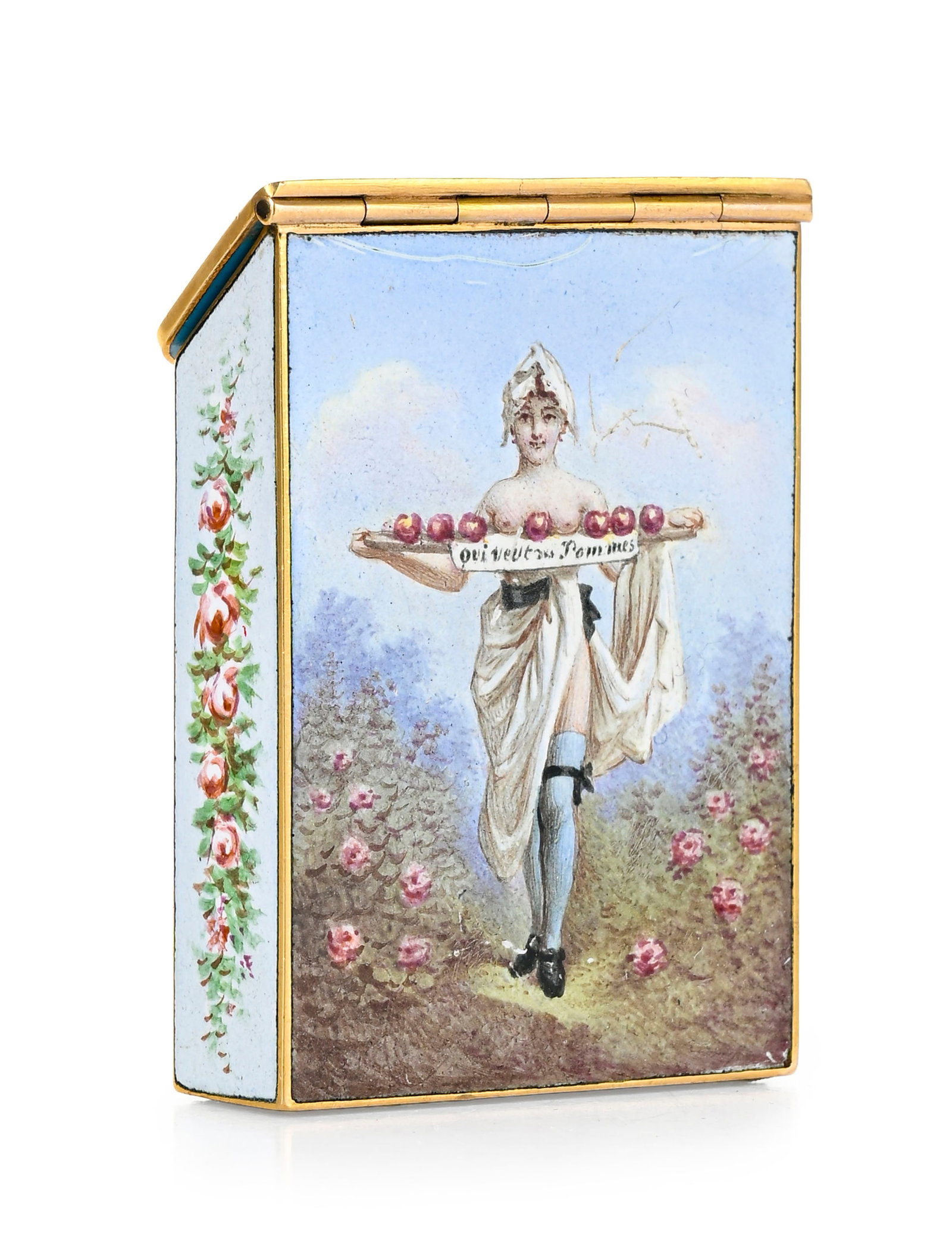 Boîte à allumettes vesta case en or et émail, XIXe s., au décor en émail pl - 3