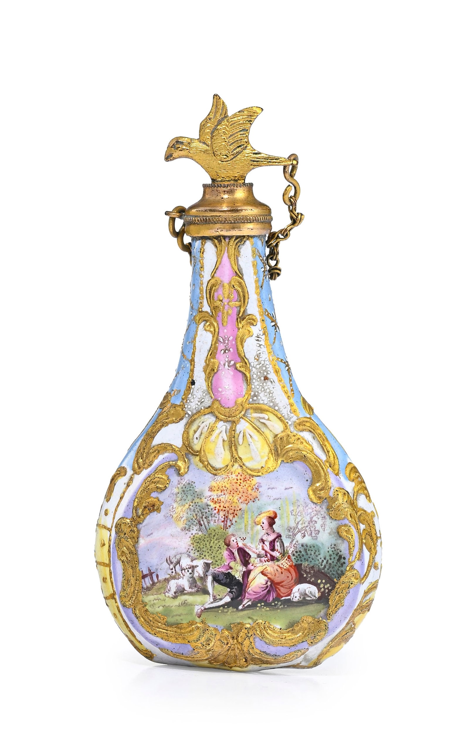 Flacon à priser en émail de Vienne et métal doré, h. 8,5 cm Provenance : Famill: Flacon à priser en émail de Vienne et métal doré, h. 8,5 cm Provenance : Famille Schlote, Göttingen, Basse-Saxe ; collection du Dr Karl Schlote, Eschwege, Hesse du Nord,