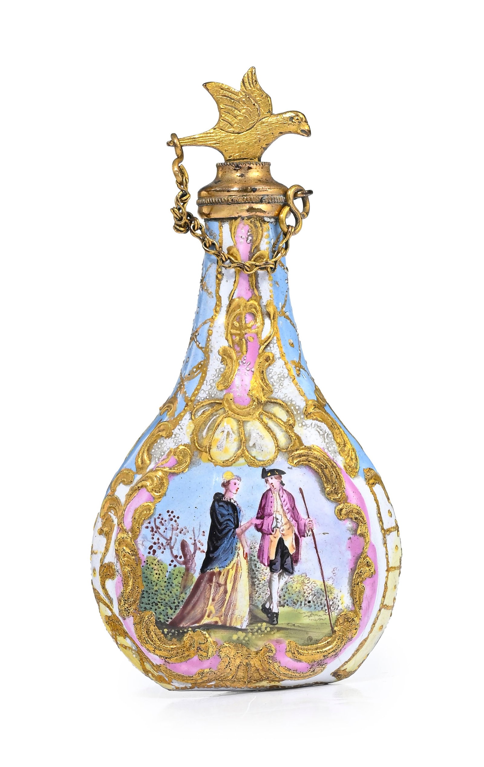 Flacon à priser en émail de Vienne et métal doré, h. 8,5 cm Provenance : Famill - 2