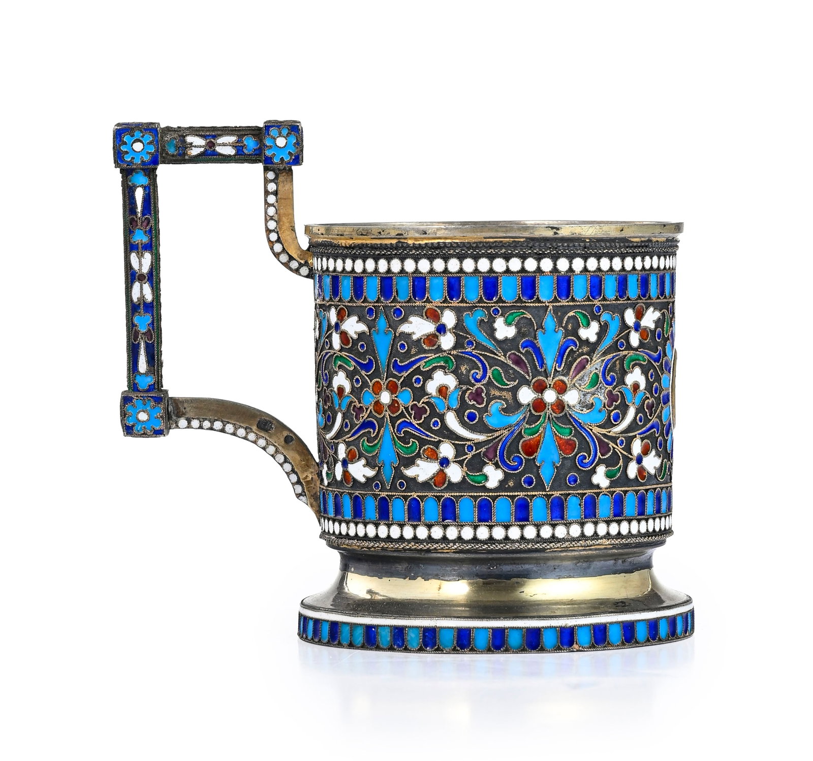Support de verre en vermeil et émail cloisonné, Russie 1899-1908, de forme cylindrique sur - 2