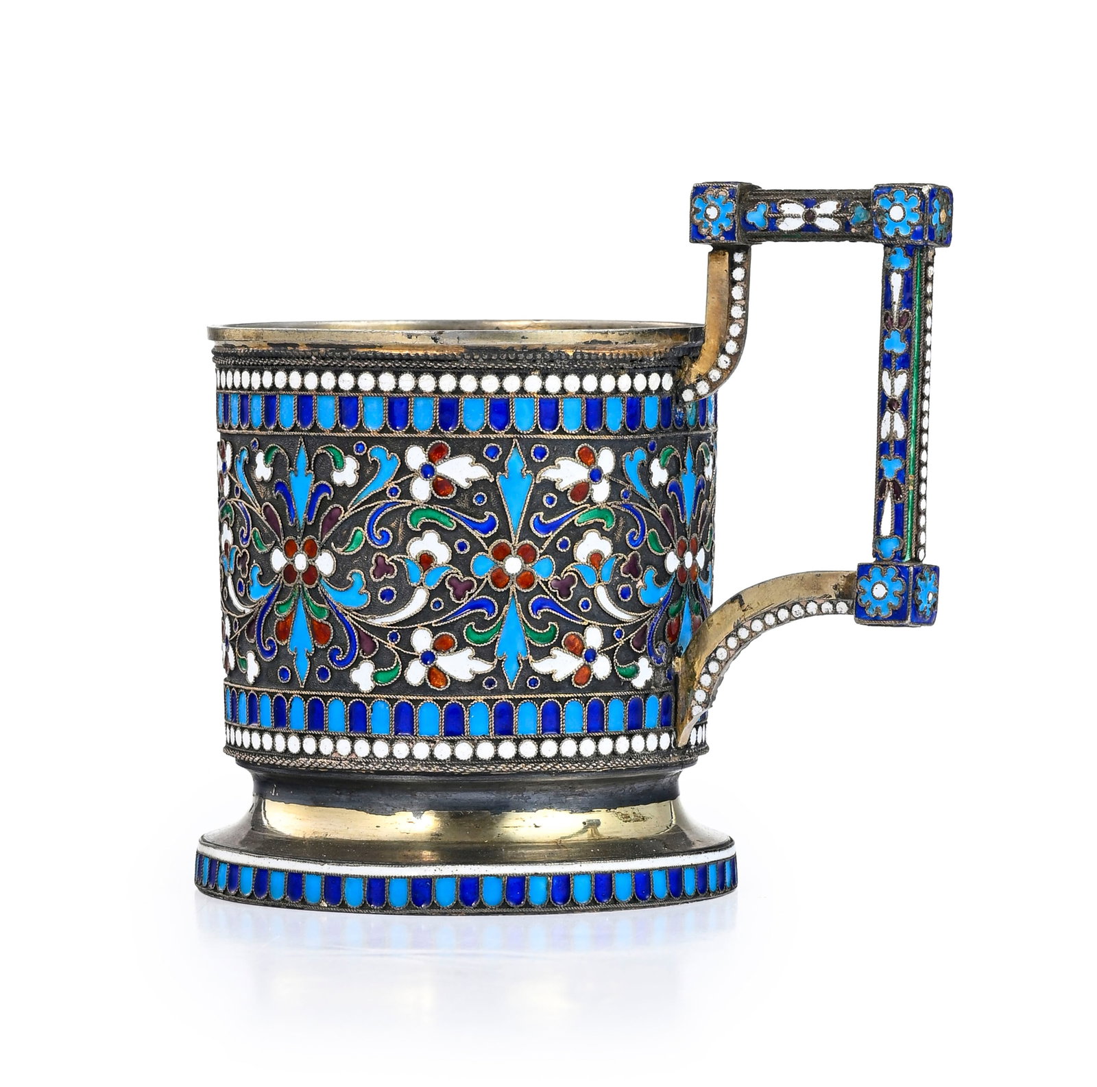 Support de verre en vermeil et émail cloisonné, Russie 1899-1908, de forme cylindrique sur - 3