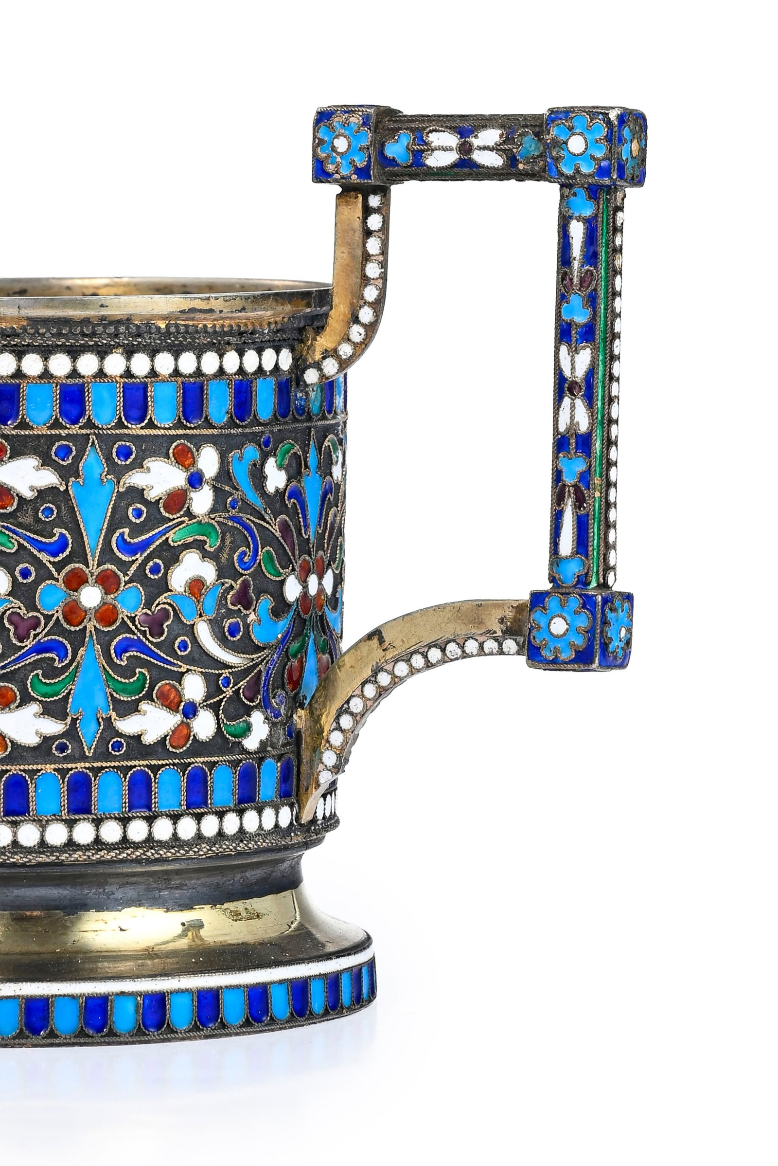 Support de verre en vermeil et émail cloisonné, Russie 1899-1908, de forme cylindrique sur - 4