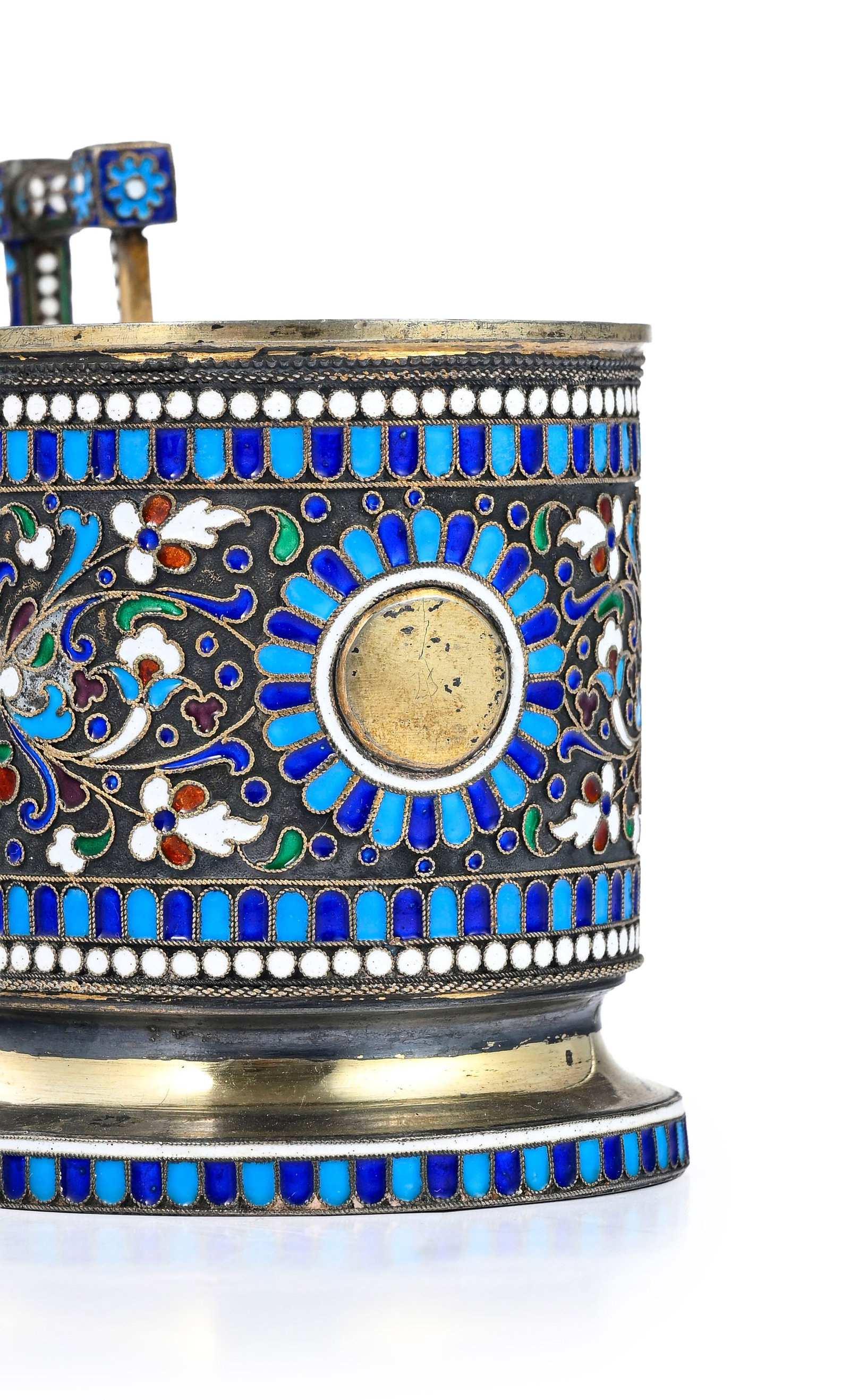 Support de verre en vermeil et émail cloisonné, Russie 1899-1908, de forme cylindrique sur - 5