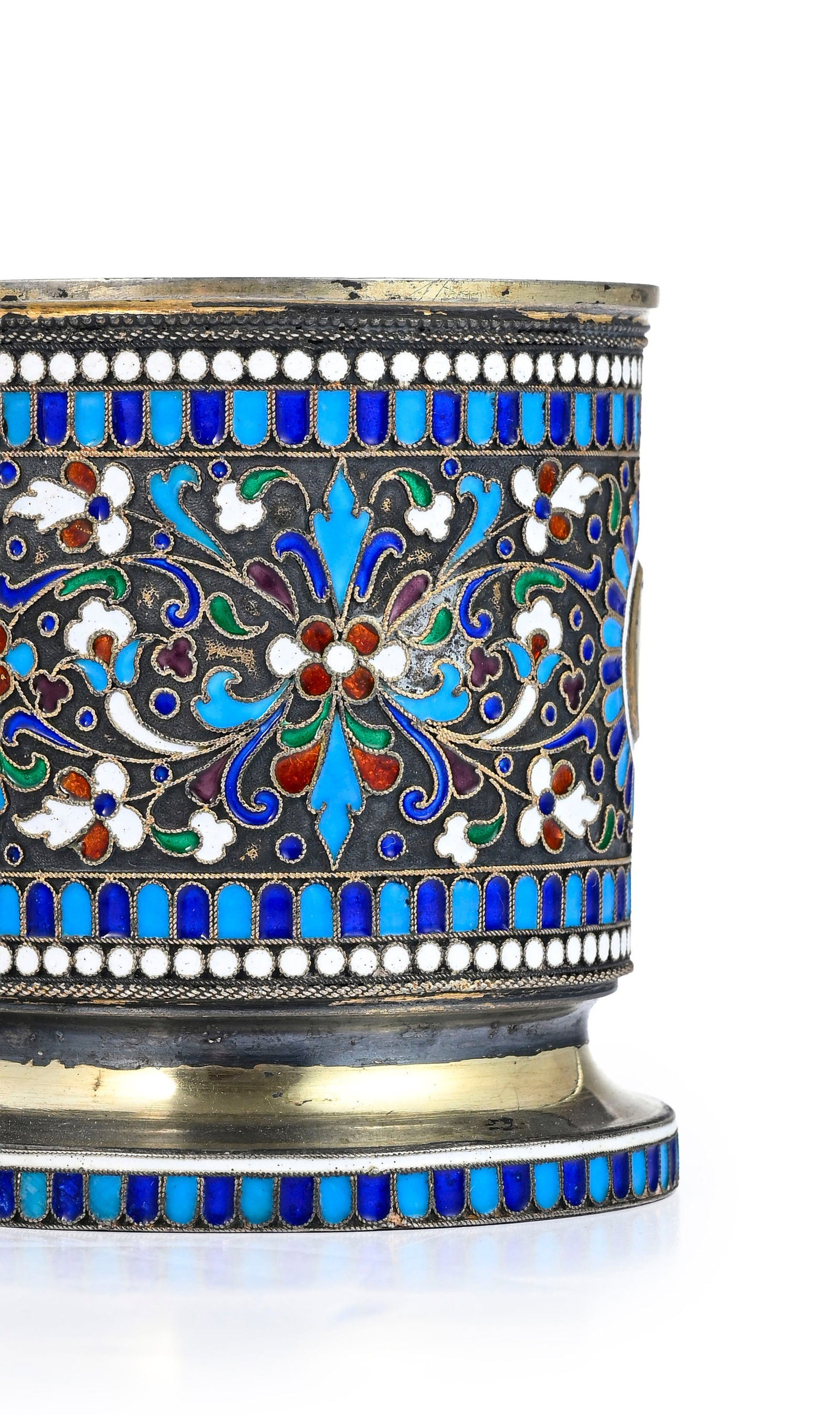 Support de verre en vermeil et émail cloisonné, Russie 1899-1908, de forme cylindrique sur - 6