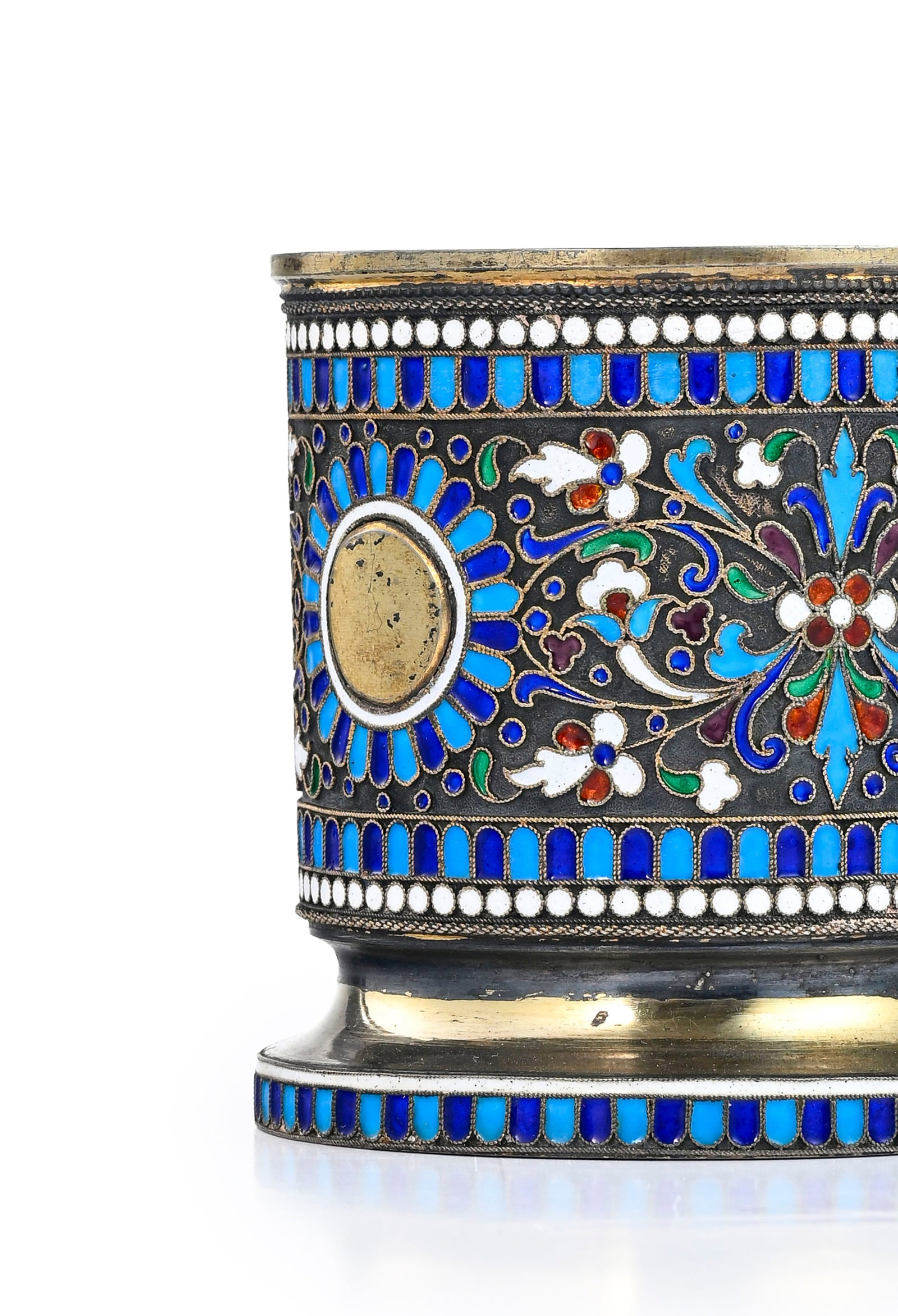Support de verre en vermeil et émail cloisonné, Russie 1899-1908, de forme cylindrique sur - 7