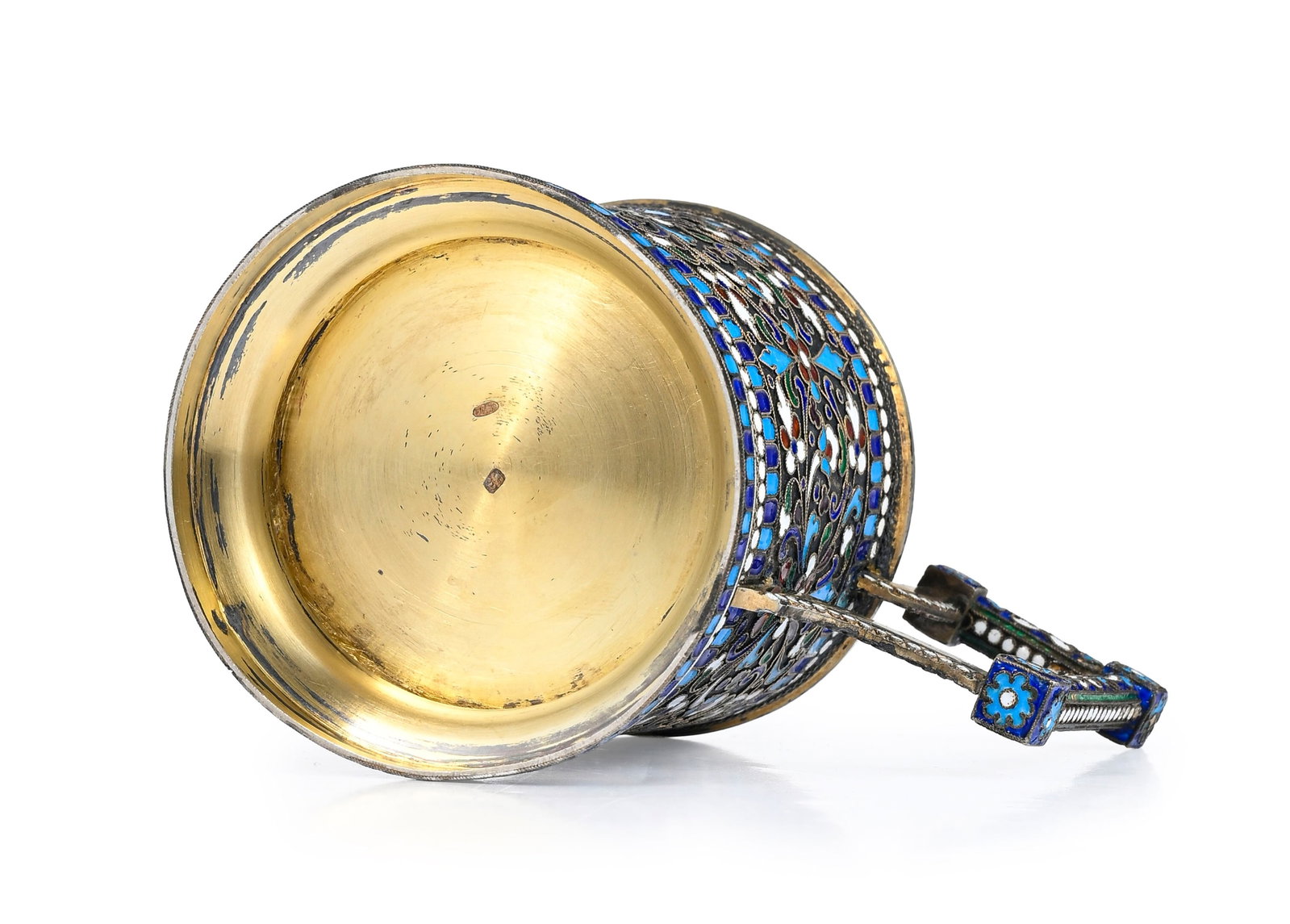 Support de verre en vermeil et émail cloisonné, Russie 1899-1908, de forme cylindrique sur - 8