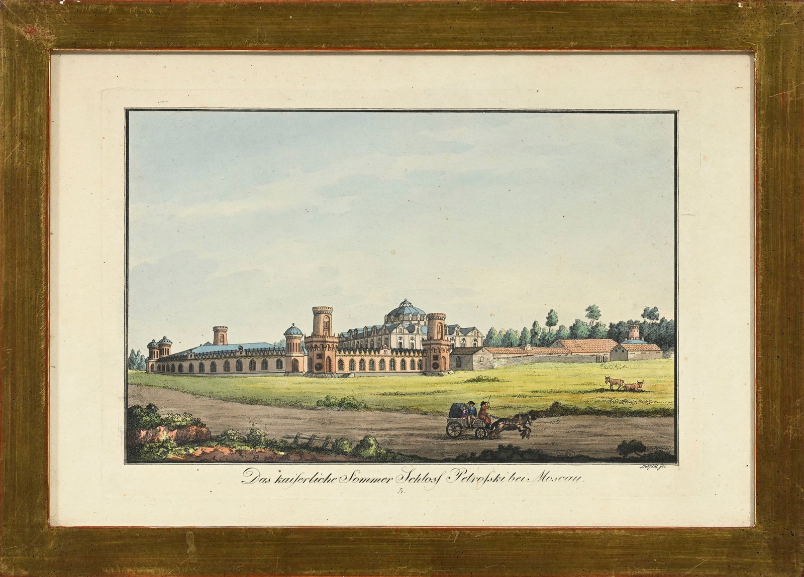 Friedrich Durfedlt (1765-1827), 14 gravures rehaussées à l'aquarelle de monuments et de vi: Friedrich Durfedlt (1765-1827), 14 gravures rehaussées à l'aquarelle de monuments et de villes russes, sous encadrement