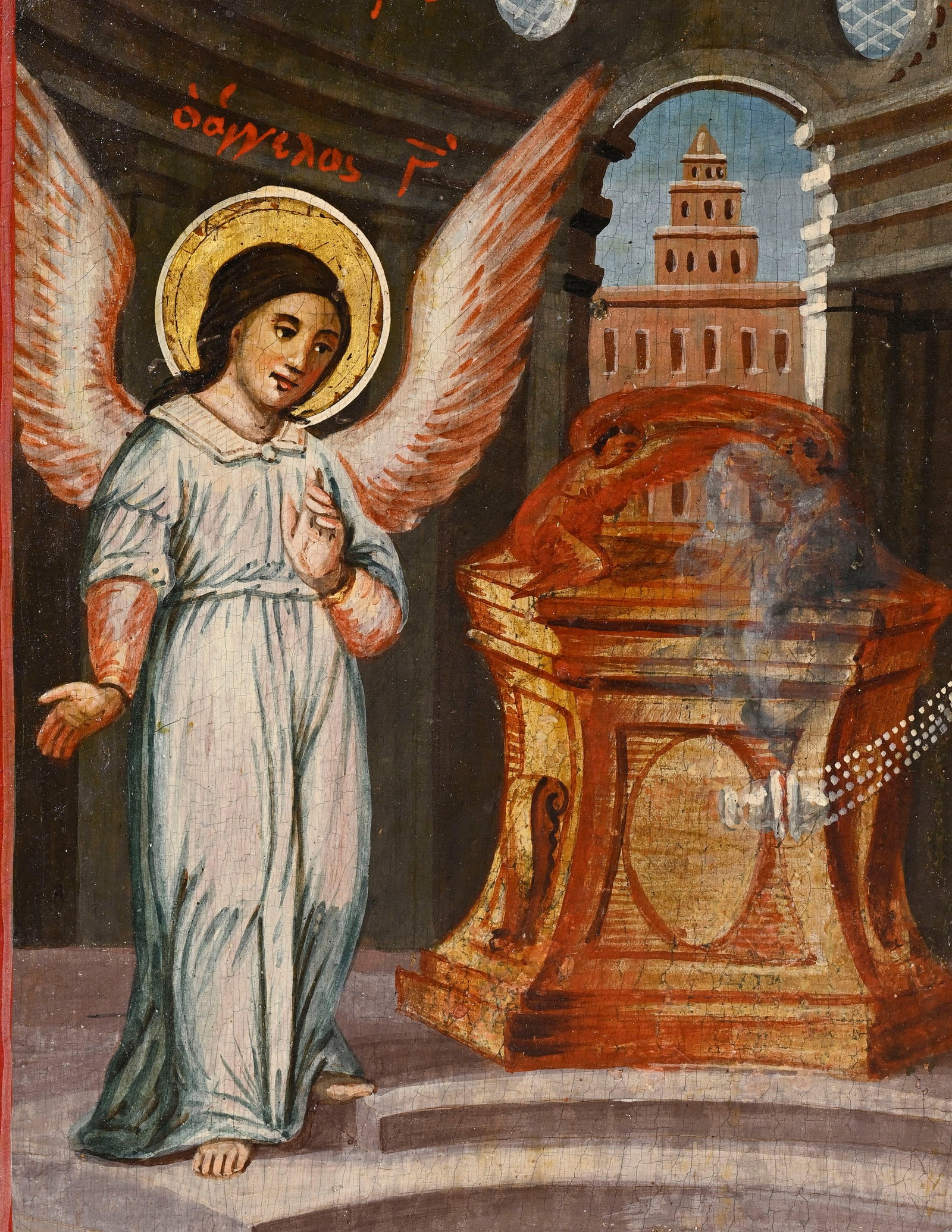 L'annonciation à Zacharie, icône sur panneau, Grèce fin XIXe s., 35x27 cm Provenance - 2