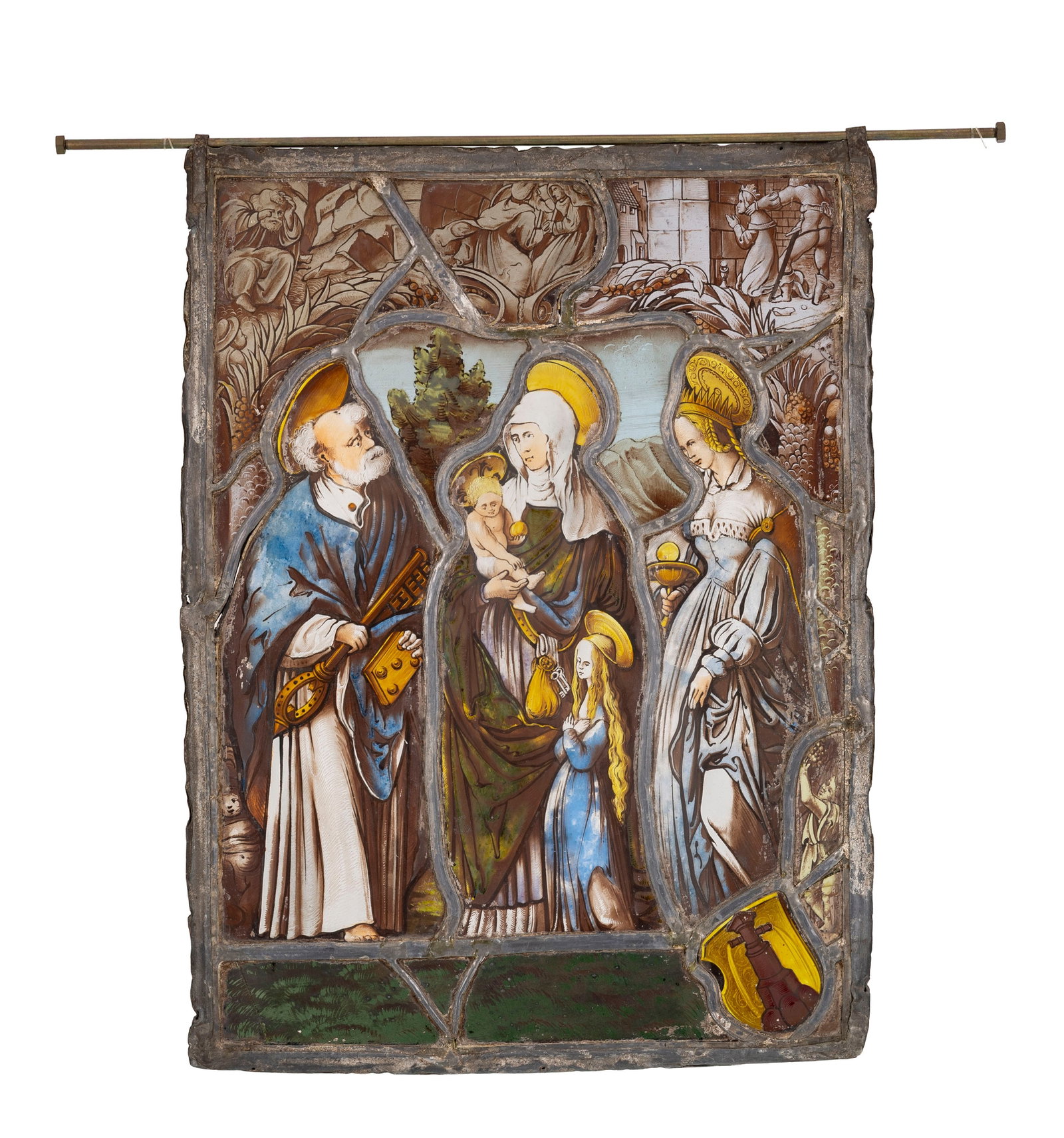 Scène biblique et évêque, deux vitraux, XIXe s., dans le style Renaissance, avec r - 2