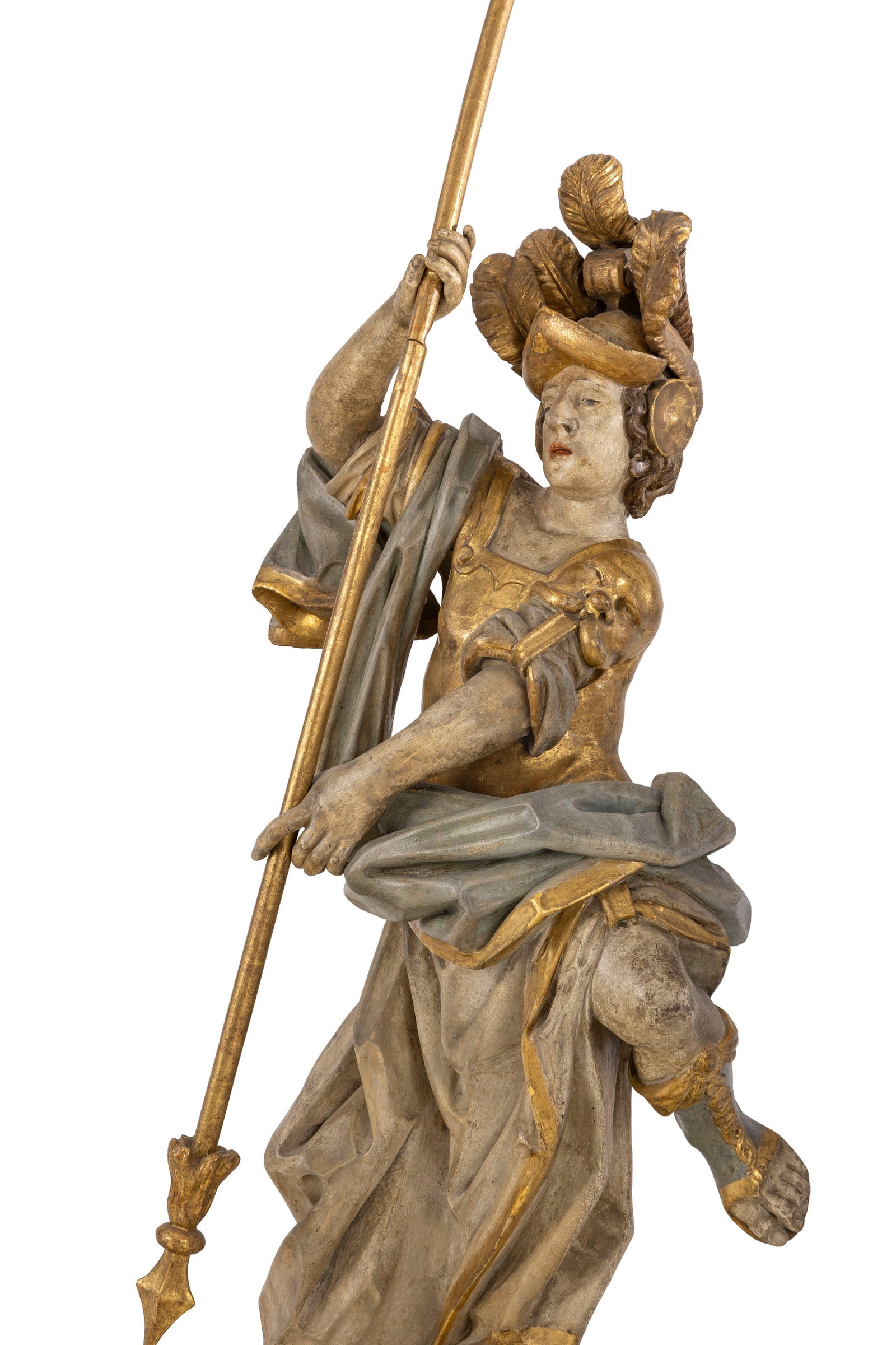 Saint Florien, sculpture murale en bois polychrome, Autriche XVIIIe s., h. 137 cm, h. du saint 113 c - 2