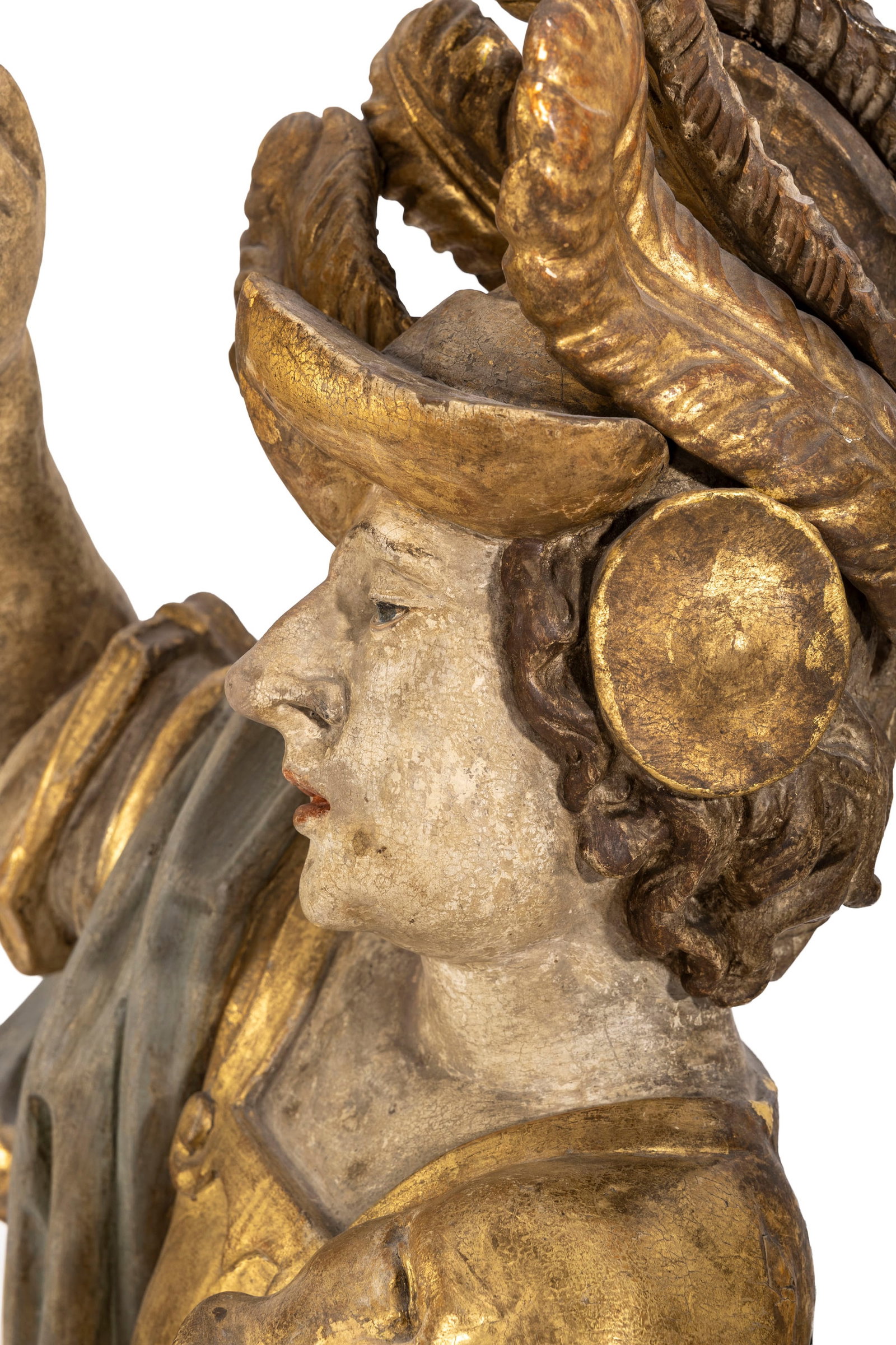 Saint Florien, sculpture murale en bois polychrome, Autriche XVIIIe s., h. 137 cm, h. du saint 113 c - 3
