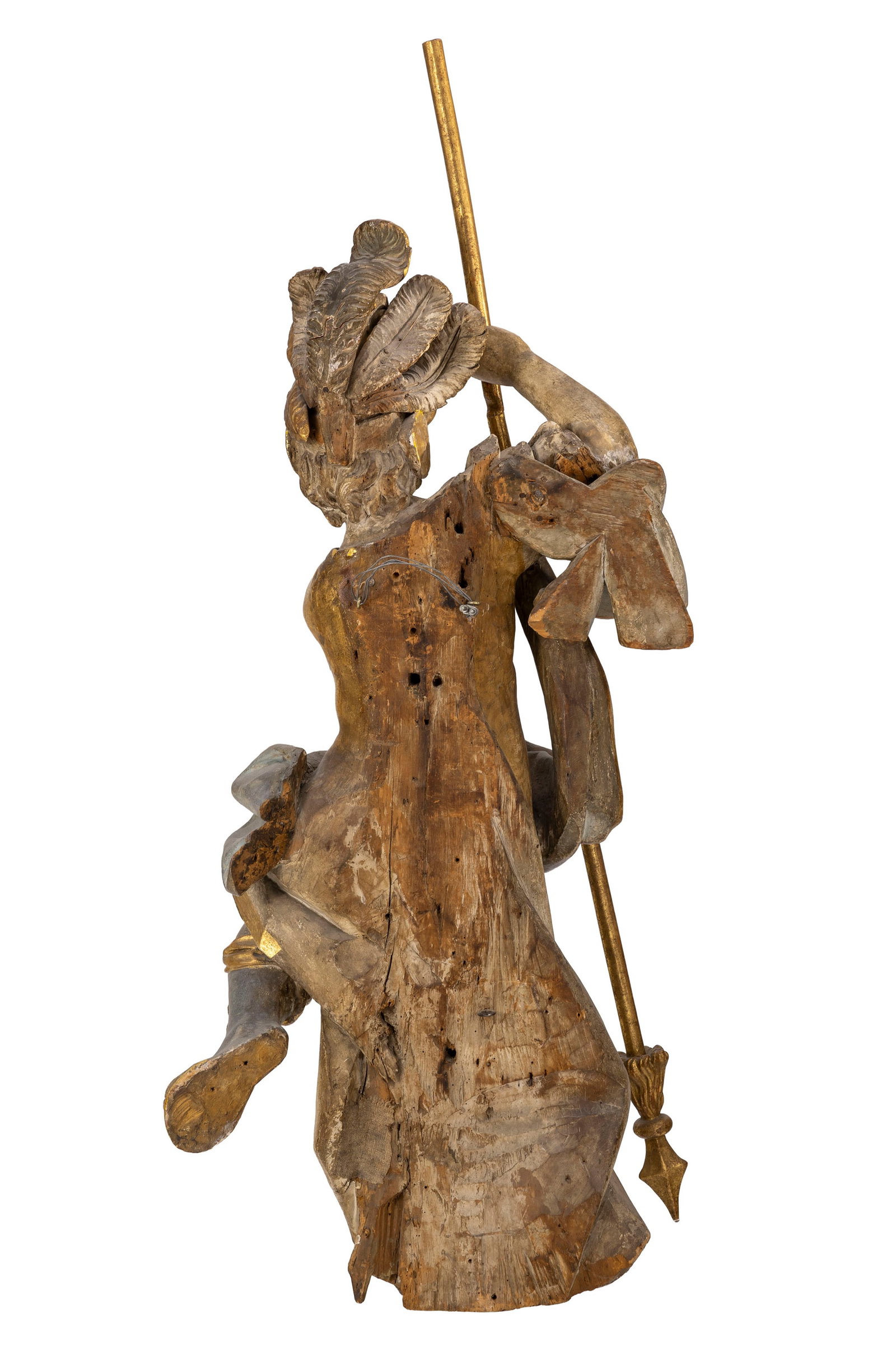 Saint Florien, sculpture murale en bois polychrome, Autriche XVIIIe s., h. 137 cm, h. du saint 113 c - 4