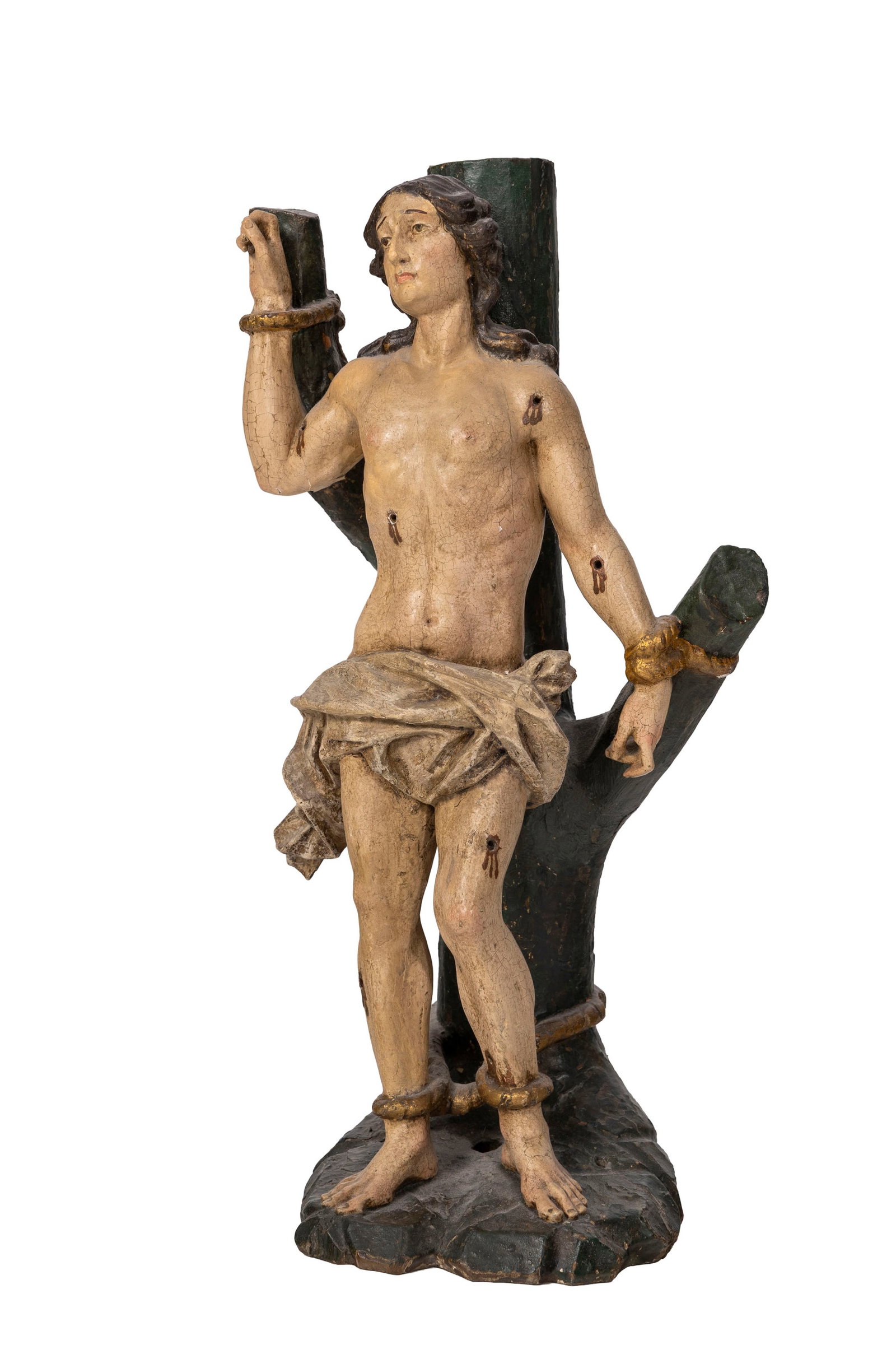 Saint Sébastien, sculpture du saint martyr en bois polychrome, XVIIe s., h. 41,5 cm Provenance: Saint Sébastien, sculpture du saint martyr en bois polychrome, XVIIe s., h. 41,5 cm Provenance : Famille Schlote, Göttingen, Basse-Saxe ; collection du Dr Karl Schlote, Eschwege, Hesse du No