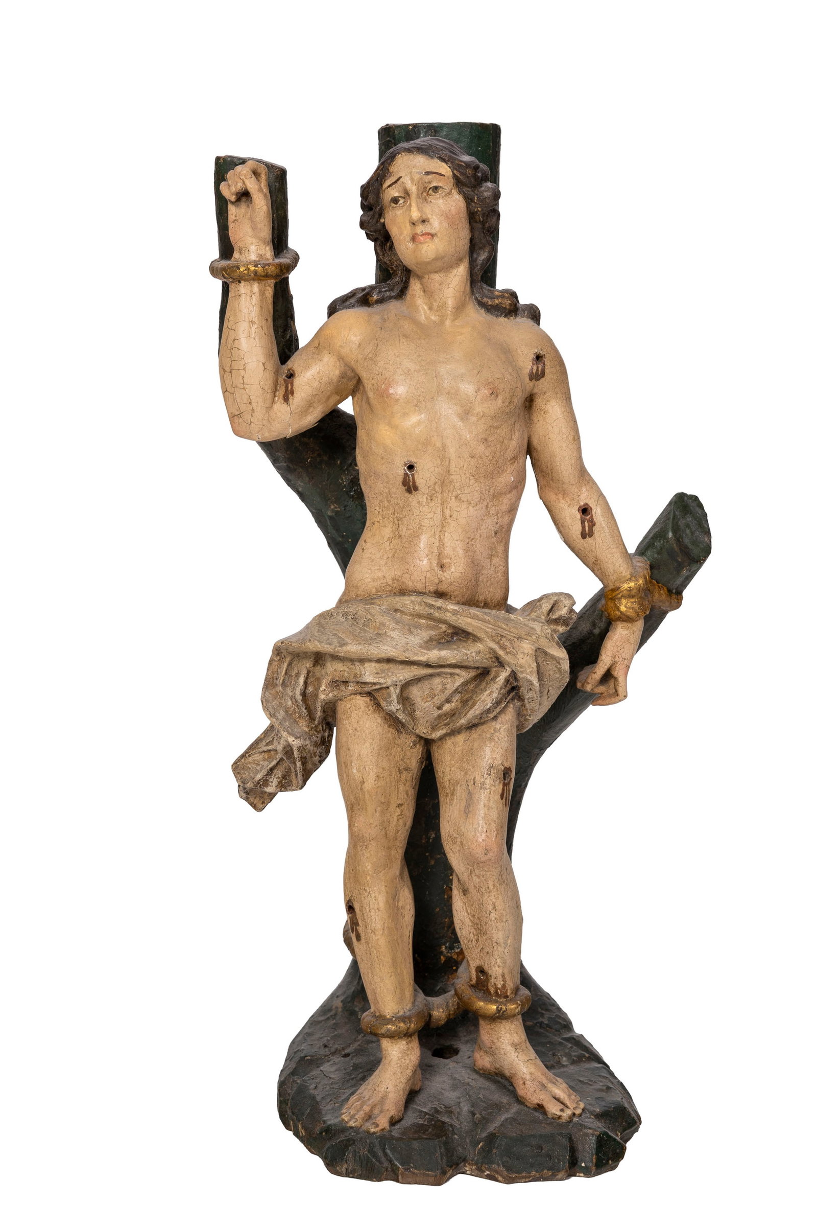 Saint Sébastien, sculpture du saint martyr en bois polychrome, XVIIe s., h. 41,5 cm Provenance - 2
