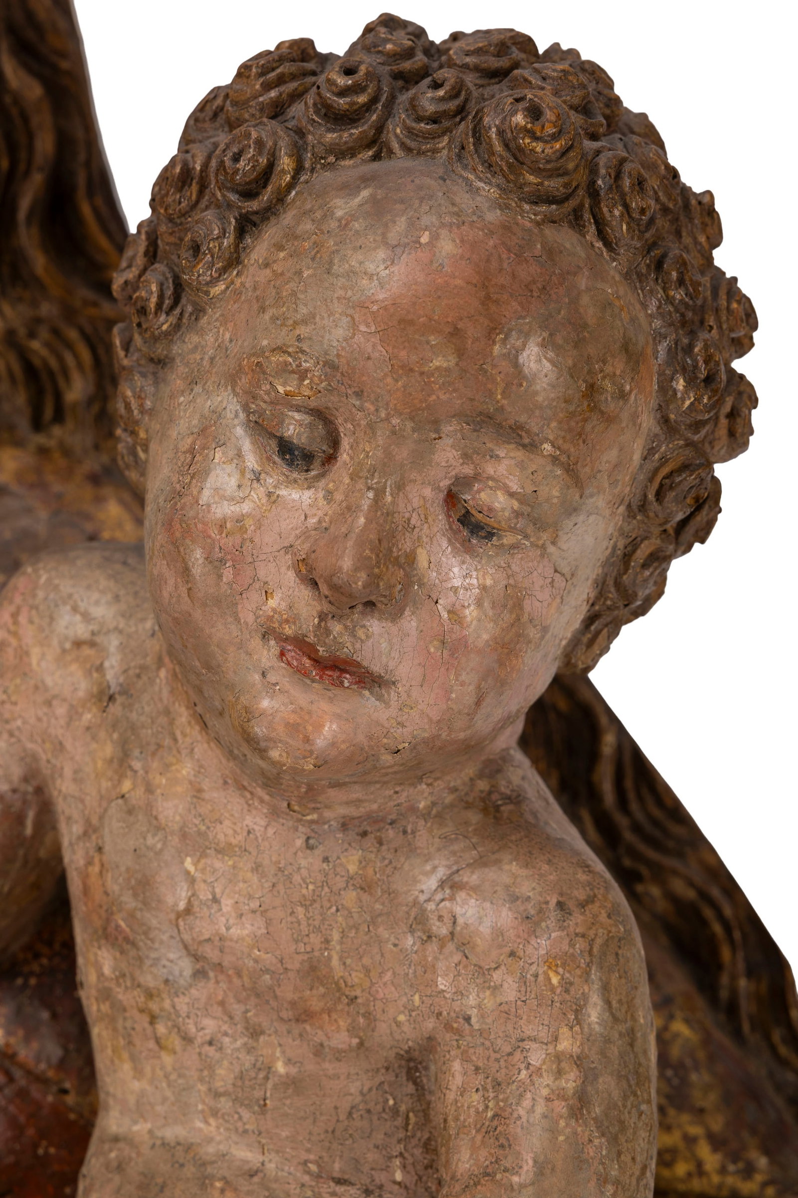 Vierge à l’Enfant grandeur nature en bois de tilleul sculpté, polychromé et dor - 12