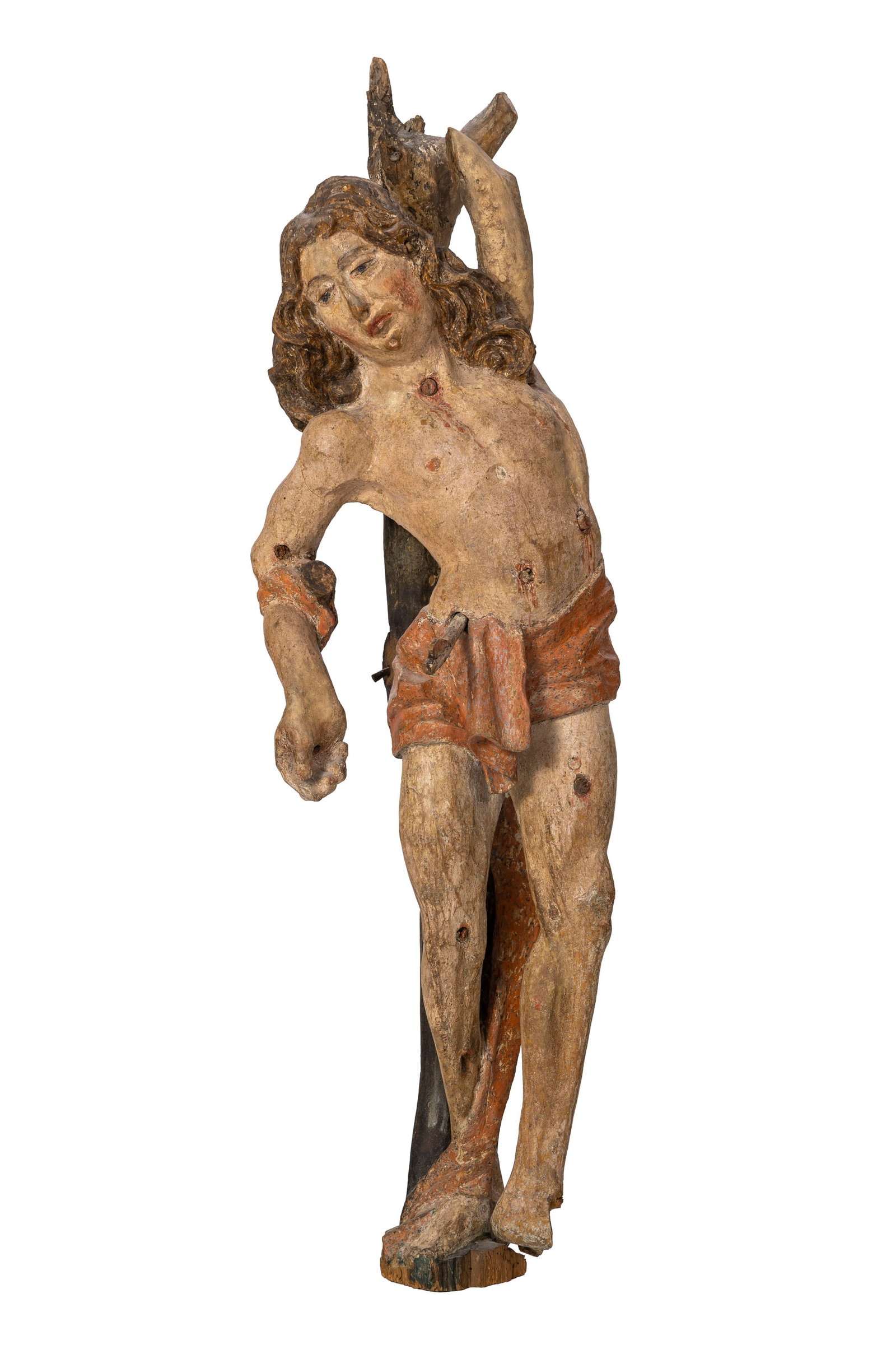 Saint Sébastien, sculpture murale en bois polychrome, probablement XVI-XVIIe s., h. 74 cm Prov - 2