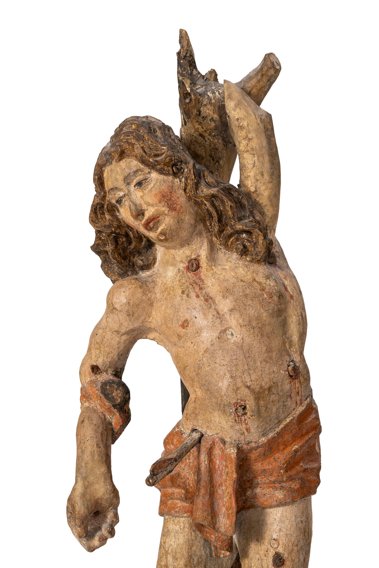 Saint Sébastien, sculpture murale en bois polychrome, probablement XVI-XVIIe s., h. 74 cm Prov - 3