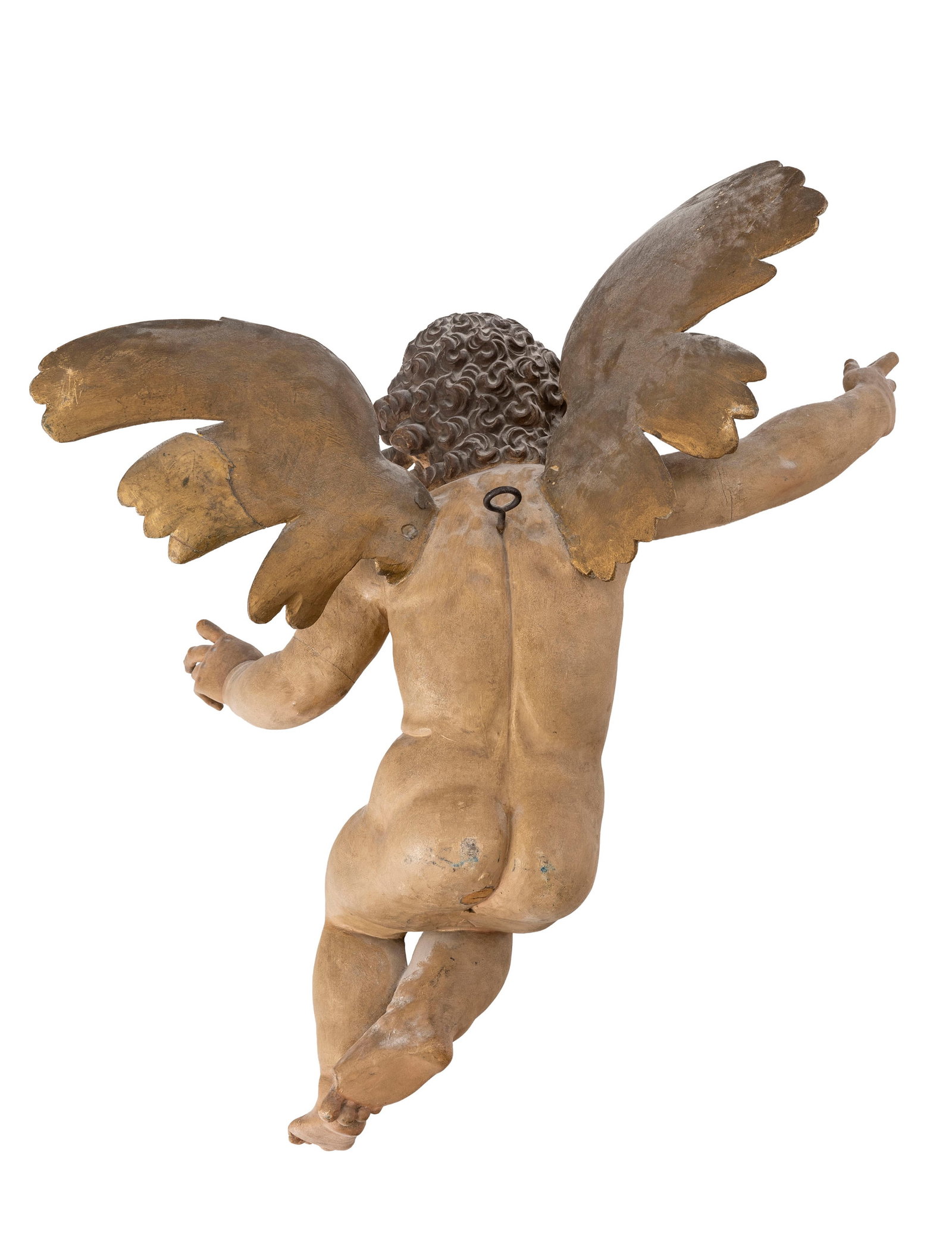 Ange en bois polychrome et ailes dorées, probablement Tyrol, XIXe s., ailes repeints et restaur - 3