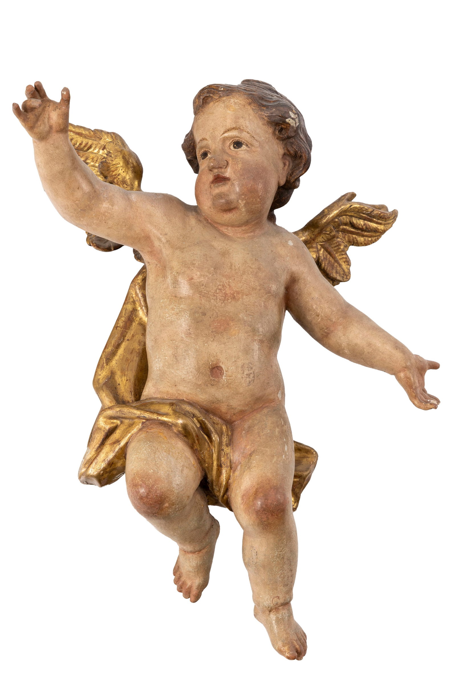 Paire d'angelots en bois sculpté polychrome et doré, Autriche, XVIIIe s., h, 43 cm Proven - 3