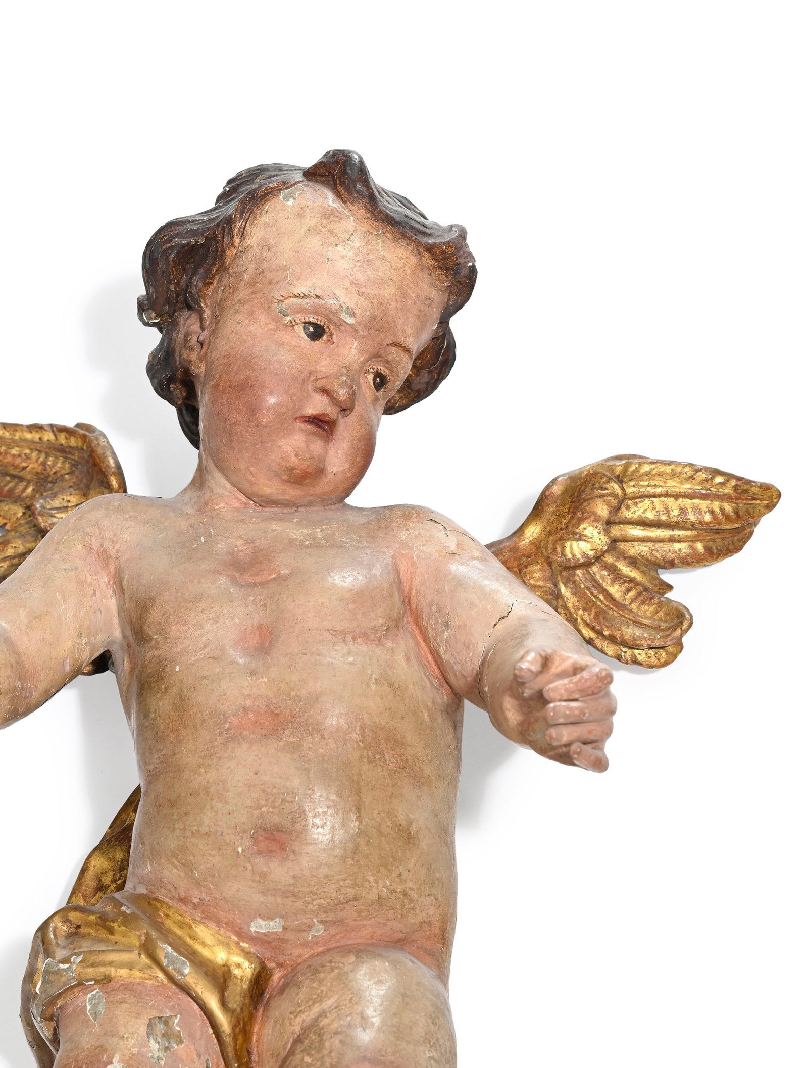 Paire d'angelots en bois sculpté polychrome et doré, Autriche, XVIIIe s., h, 43 cm Proven - 4