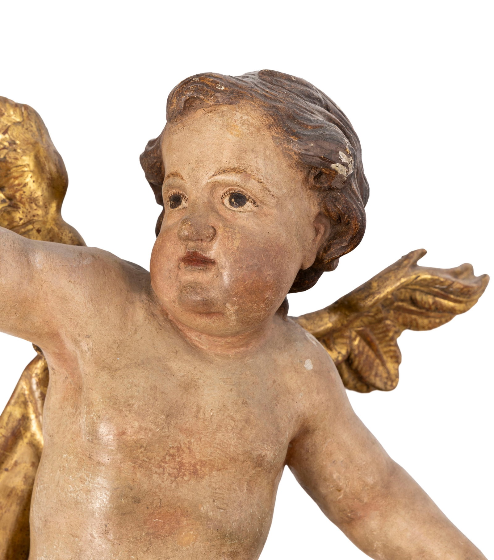 Paire d'angelots en bois sculpté polychrome et doré, Autriche, XVIIIe s., h, 43 cm Proven - 5