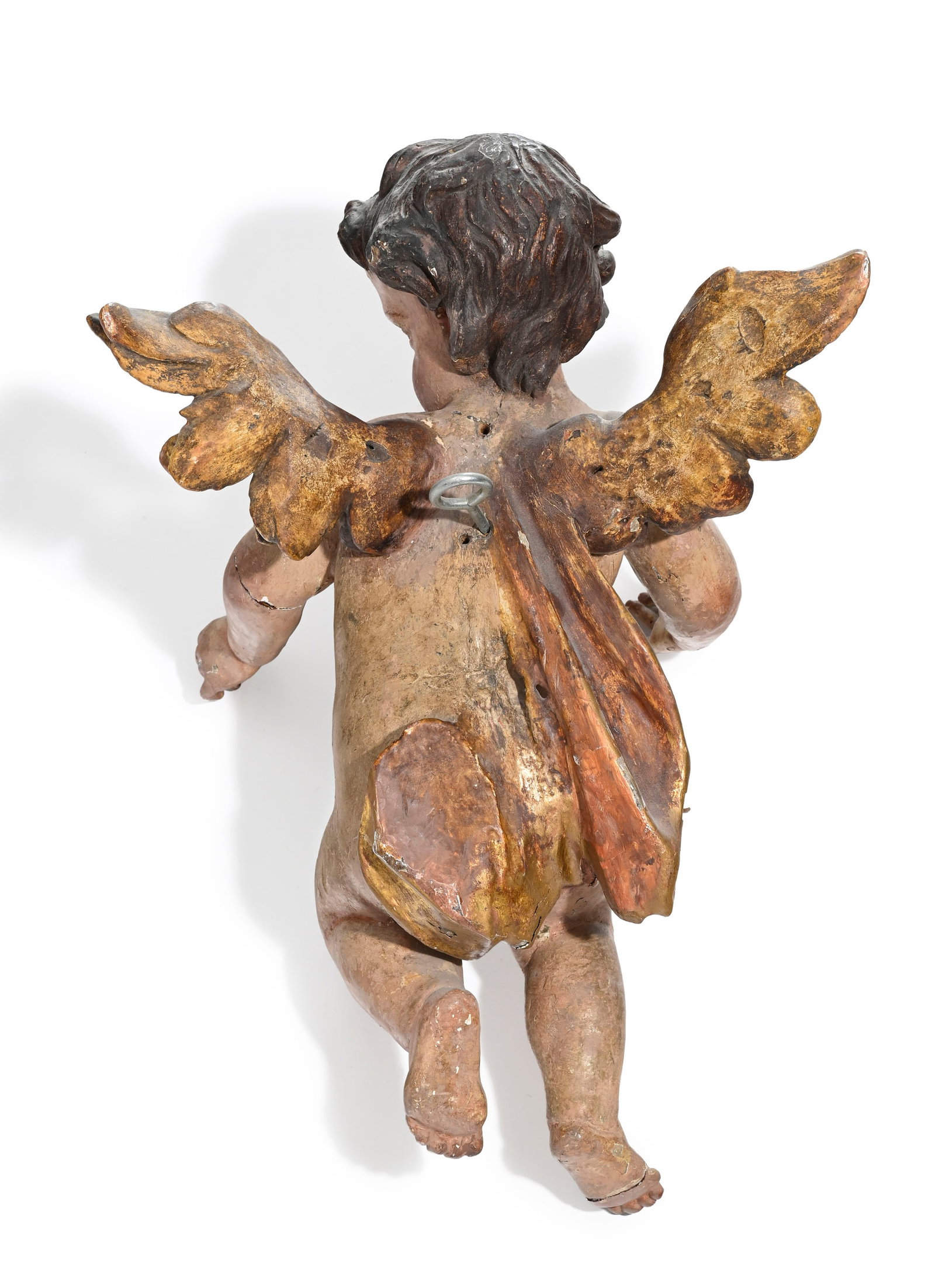 Paire d'angelots en bois sculpté polychrome et doré, Autriche, XVIIIe s., h, 43 cm Proven - 6