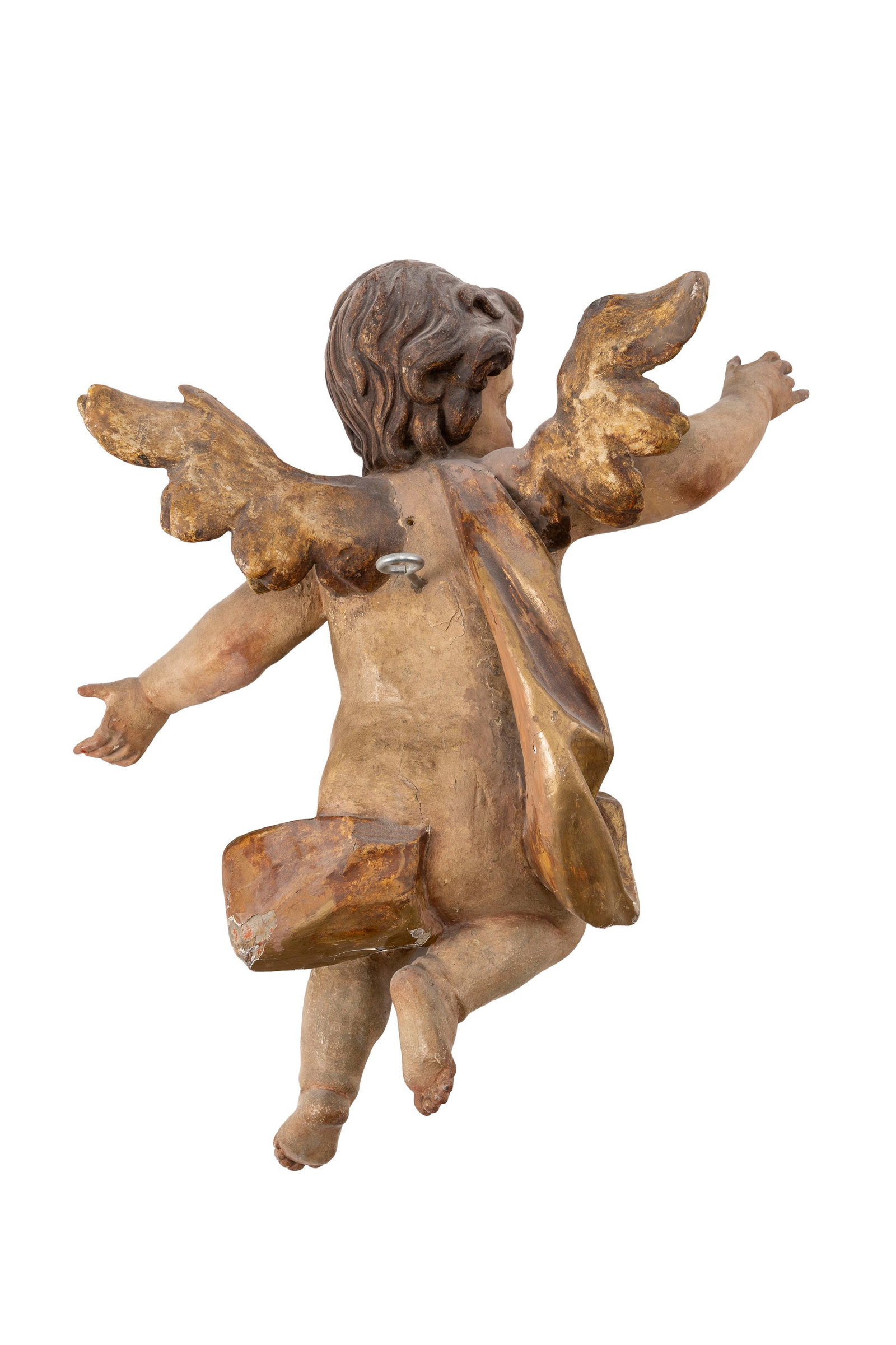 Paire d'angelots en bois sculpté polychrome et doré, Autriche, XVIIIe s., h, 43 cm Proven - 7