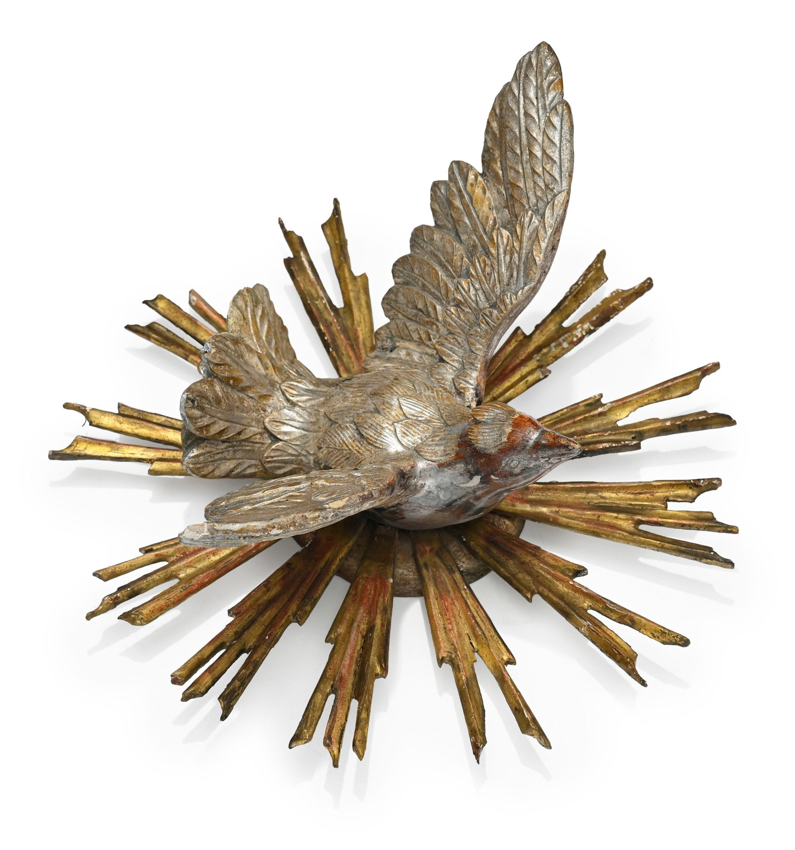 Tête d'ange en bois polychrome, XVIIIe s., Saint Esprit: colombe sur des rayons de lumière - 2