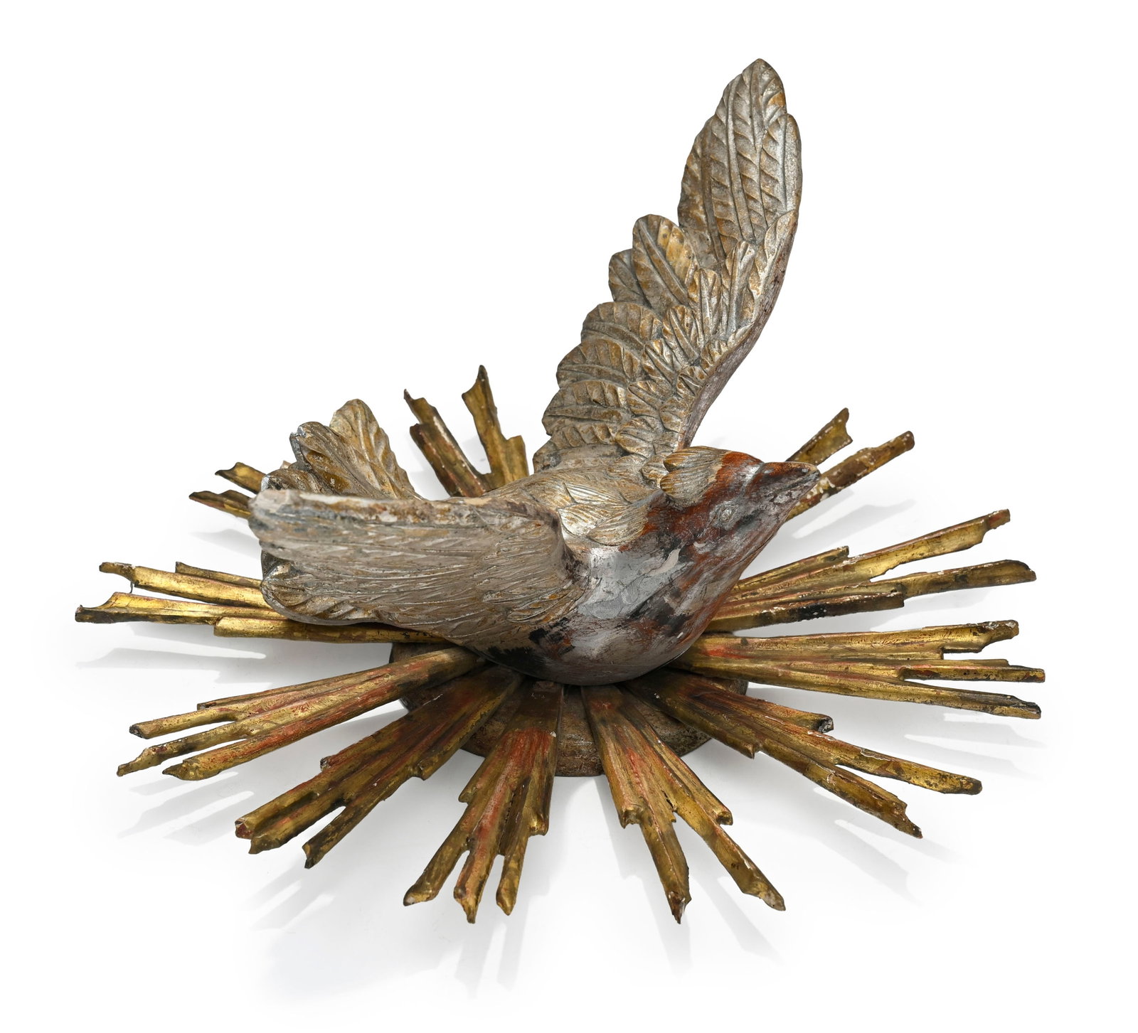 Tête d'ange en bois polychrome, XVIIIe s., Saint Esprit: colombe sur des rayons de lumière - 3