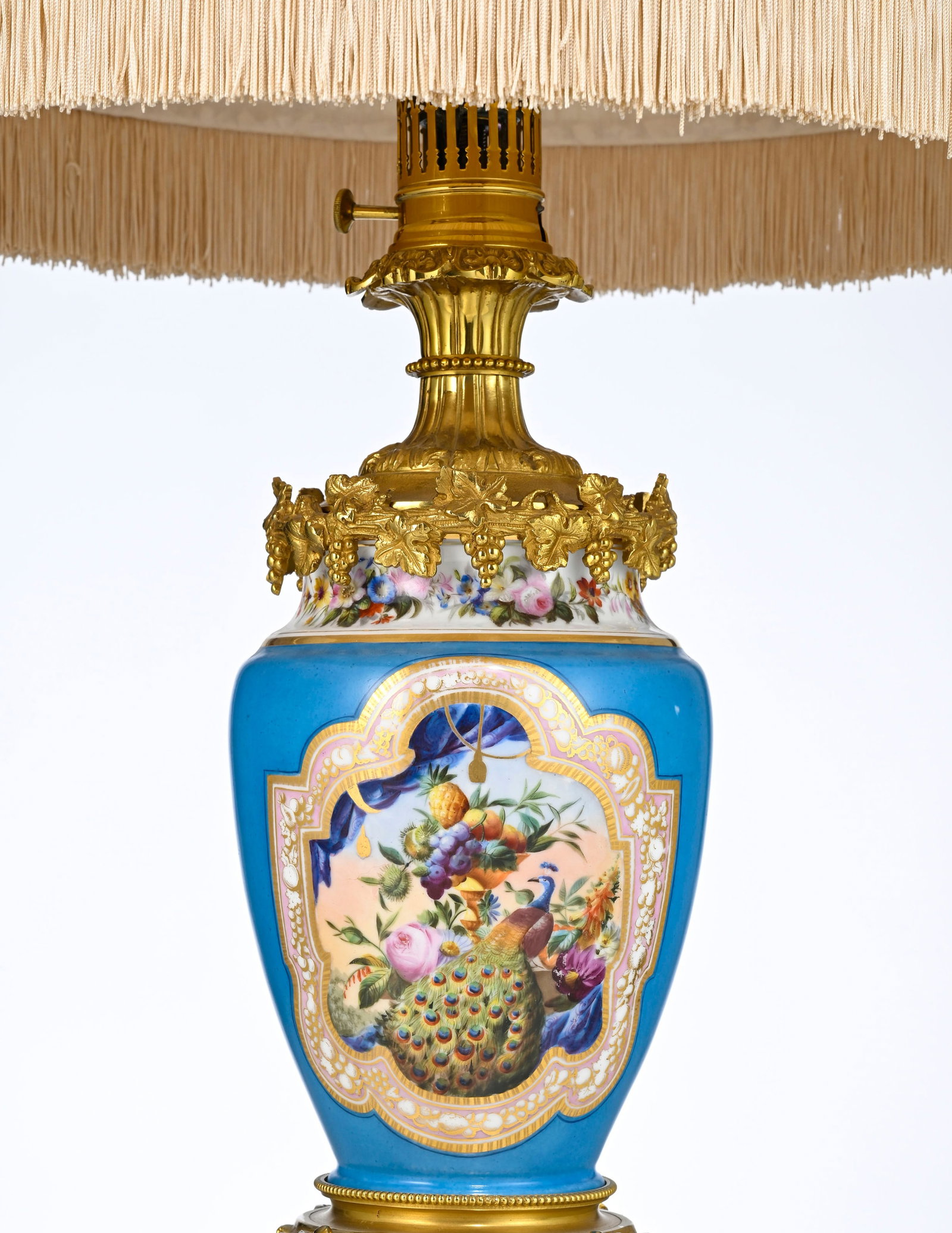 Paire de lampes à pétrole d'époque Napoléon III, en porcelaine peinte à d&# - 4