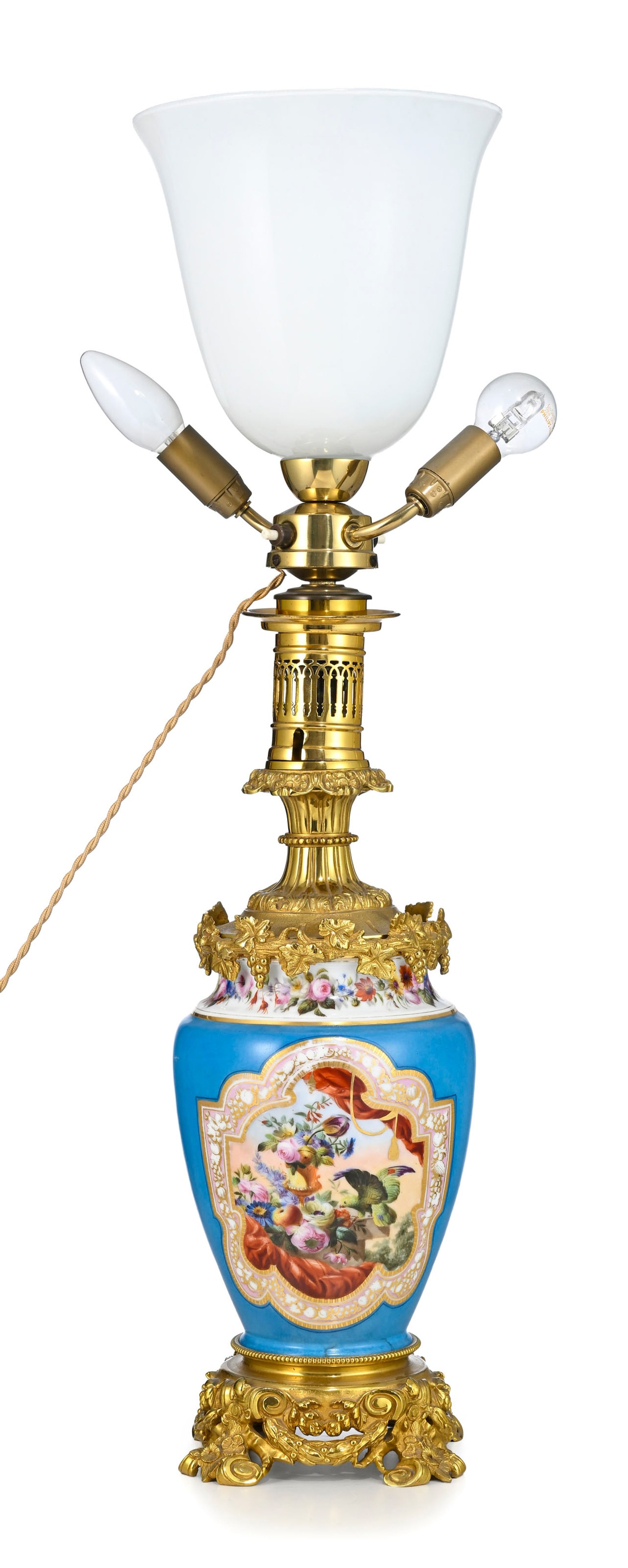 Paire de lampes à pétrole d'époque Napoléon III, en porcelaine peinte à d&# - 7
