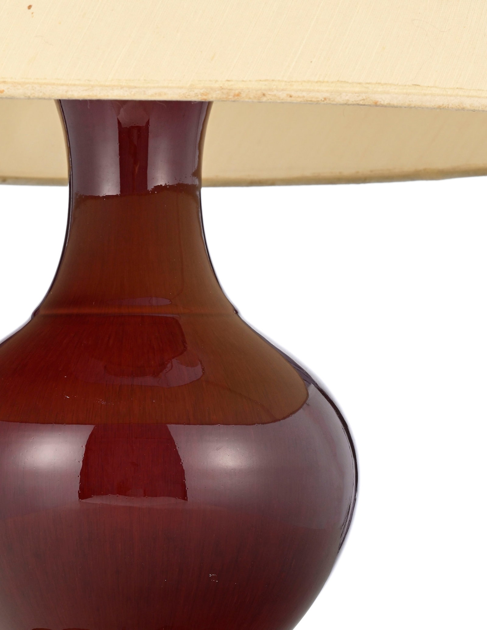 Vase, Chine, XXe s., à glaçure sang de bœuf, abat-jour en tissu beige, base circulair - 2