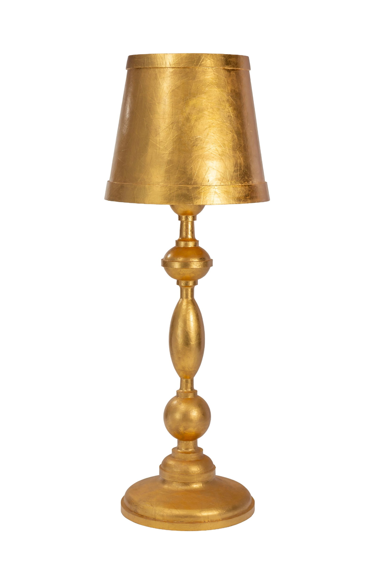 Lampadaire, 2009, édition Studio Job, en bois et carton doré à la feuille d'or, num&#: Lampadaire, 2009, édition Studio Job, en bois et carton doré à la feuille d'or, numéroté 1/1 et daté, h. 196 cm Provenance: Galerie Mitterrand + Cramer, Genève
