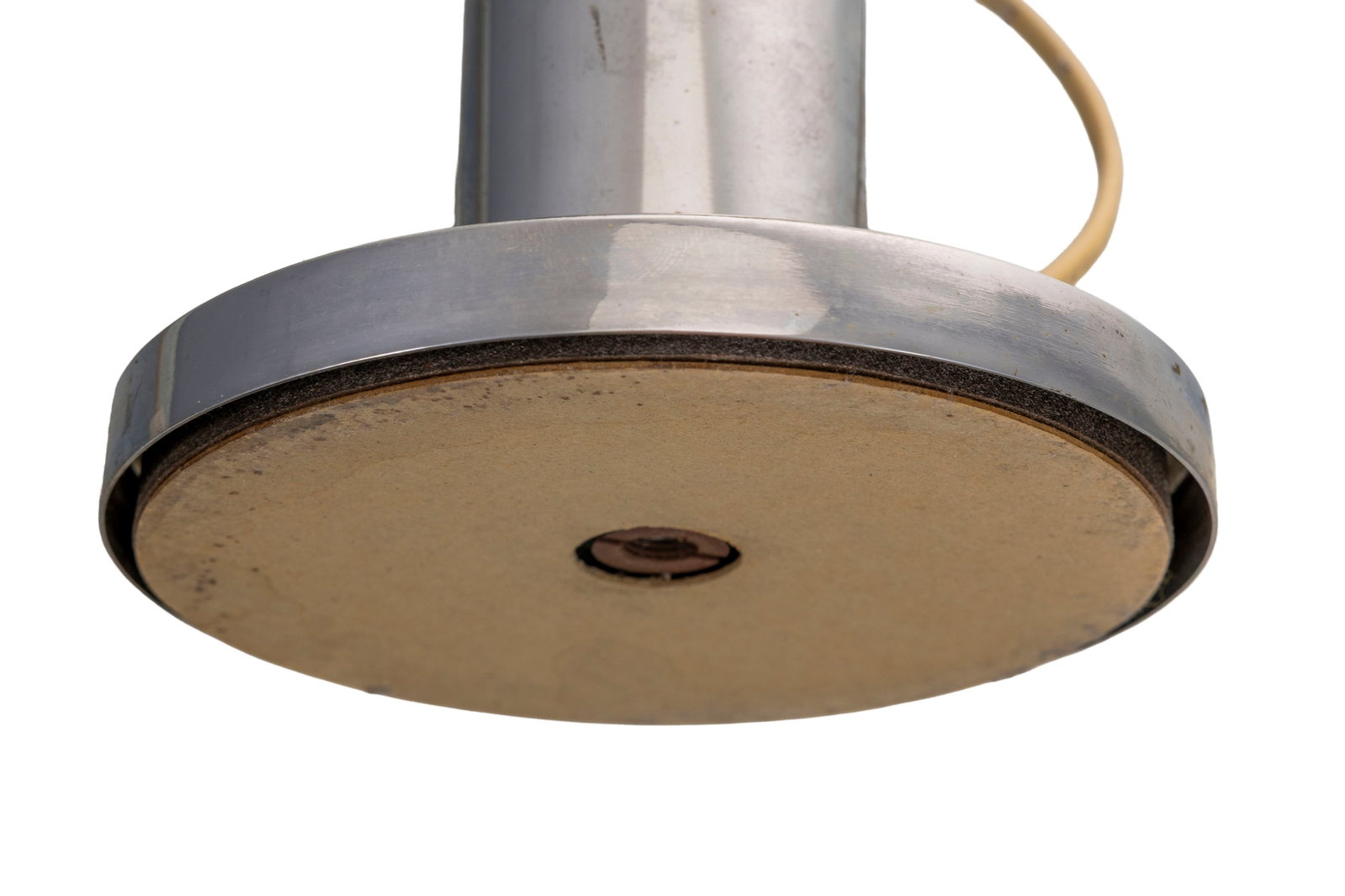 Lampe, XXe s., en métal chromé, diffuseur en verre transparent, h. 33 cm - 2