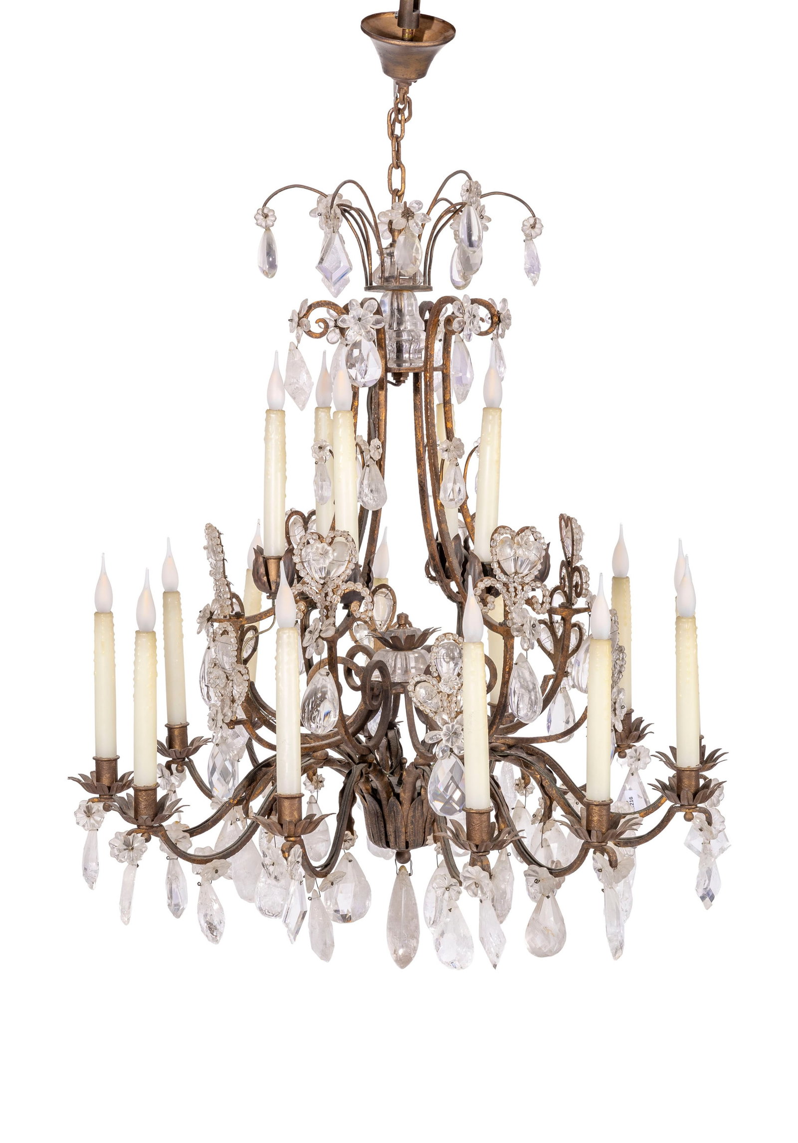 Lustre de style Louis XV, XXe s., en fer forgé, à bras de lumière agrémenté (1 of 2)