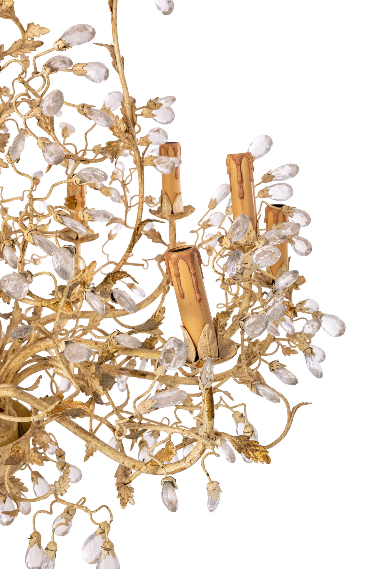 Lustre par la maison Mechini, Italie, XXe s., en métal peint beige et rehauts dorés à - 2