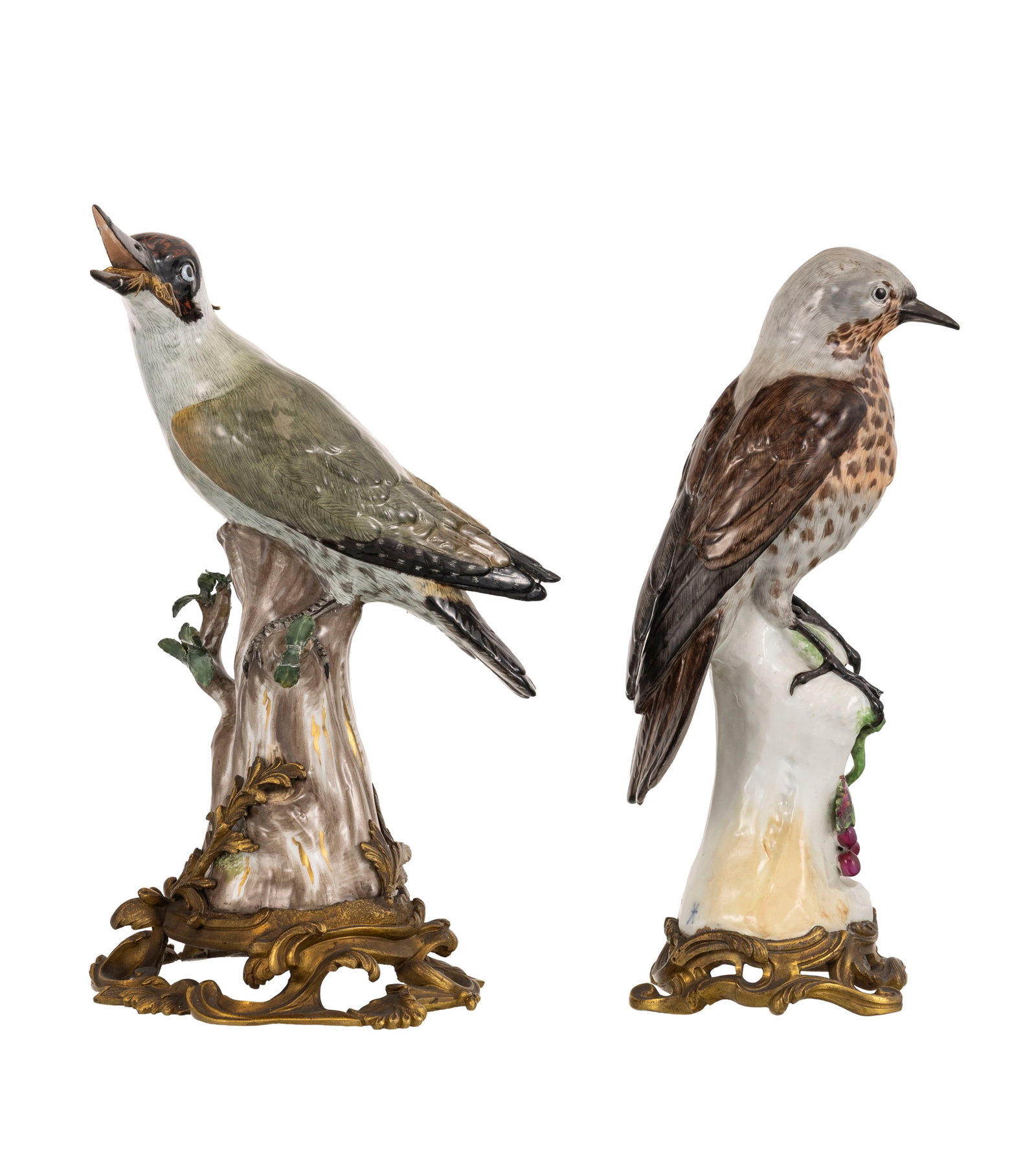 Ensemble de 2 oiseaux en porcelaine émaillée polychrome, monture en bronze doré, XIXe - 2