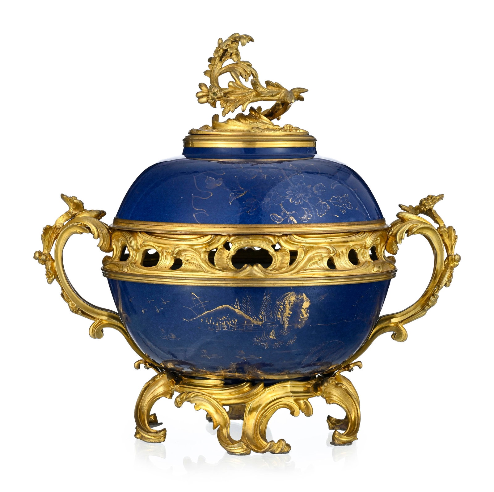 Pot-pourri de style Louis XV, XIXe s., en porcelaine de Chine, à glaçure bleue poudré - 2