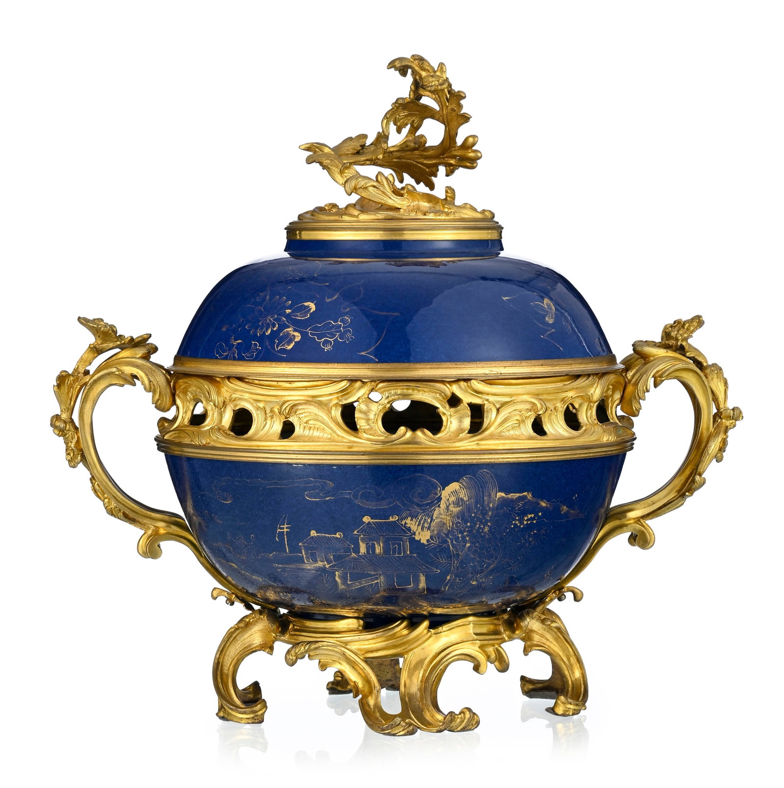 Pot-pourri de style Louis XV, XIXe s., en porcelaine de Chine, à glaçure bleue poudré - 3
