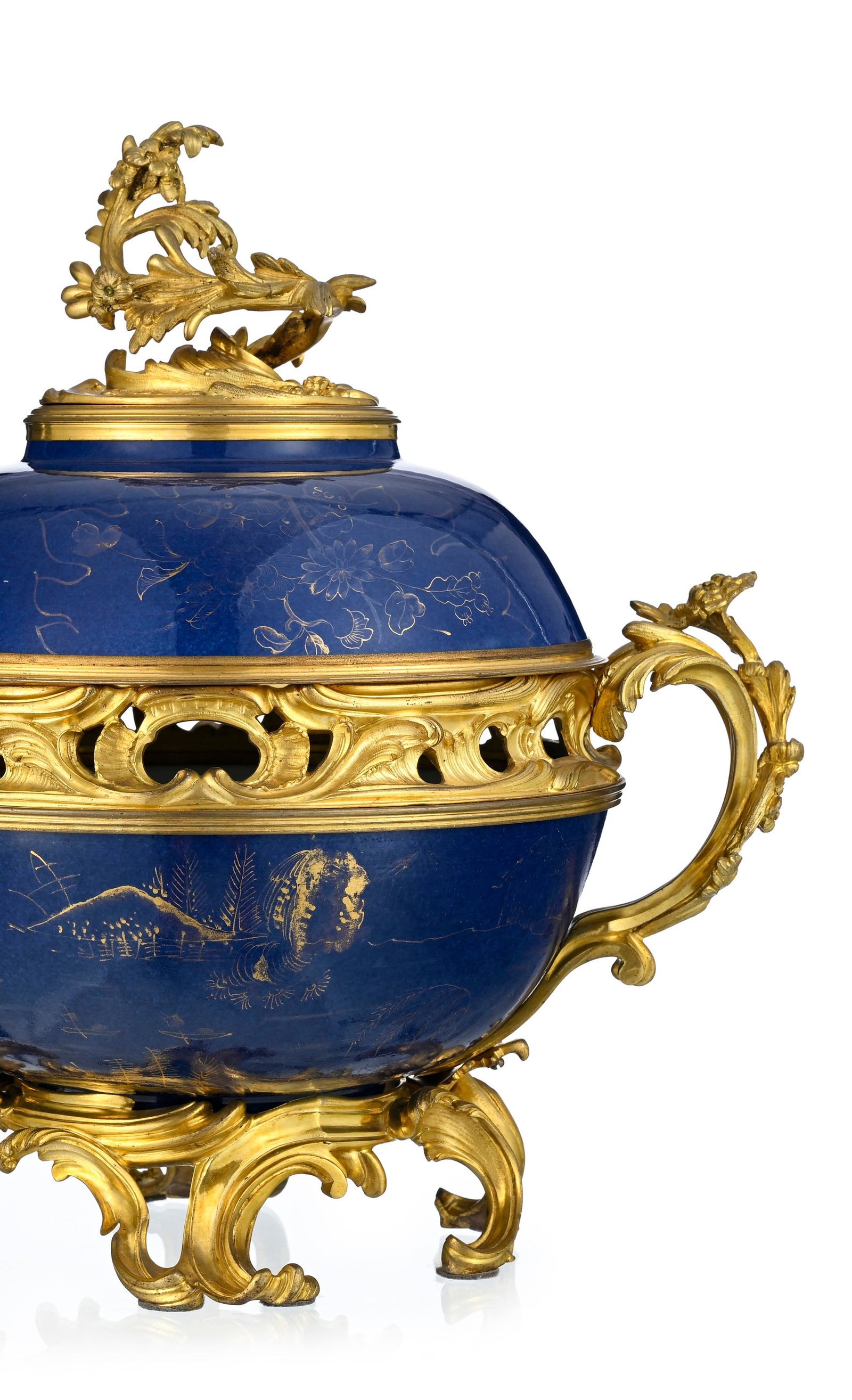 Pot-pourri de style Louis XV, XIXe s., en porcelaine de Chine, à glaçure bleue poudré - 5