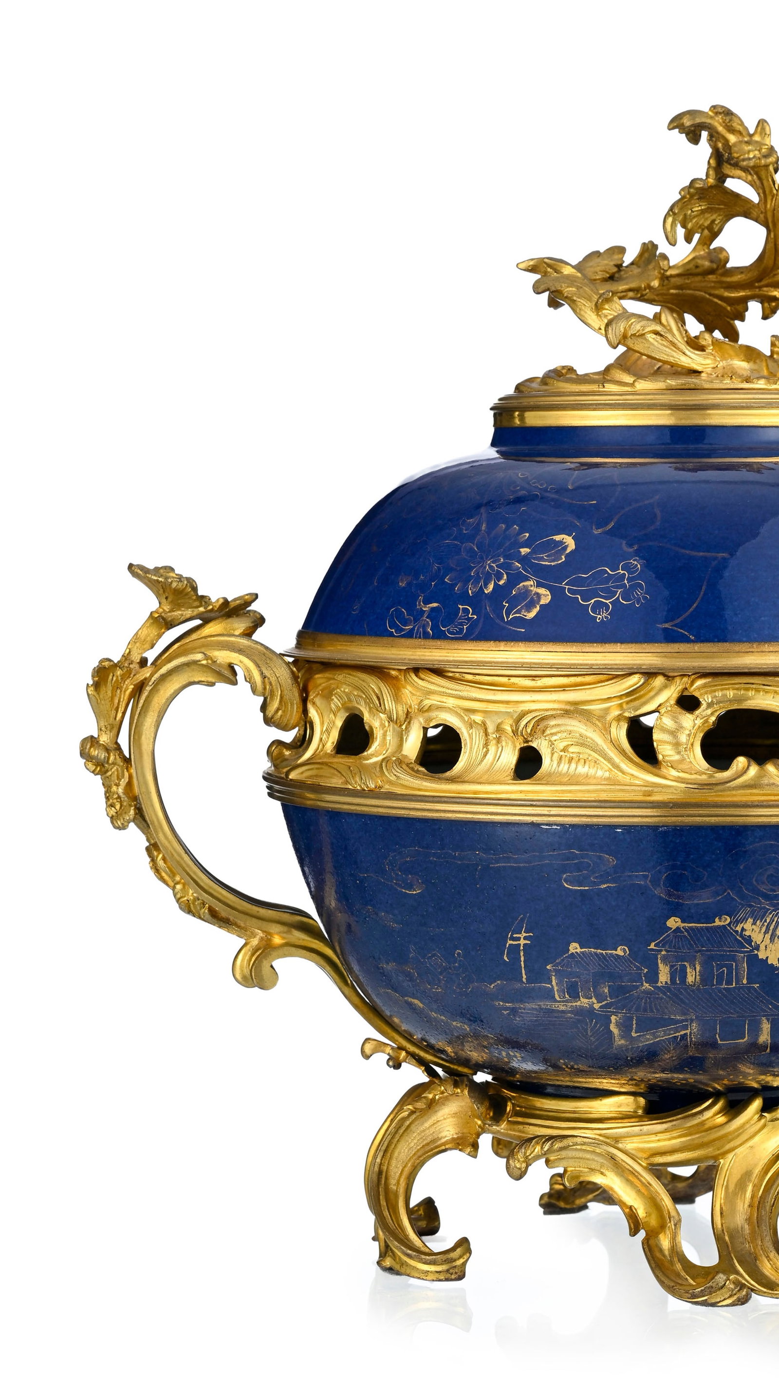 Pot-pourri de style Louis XV, XIXe s., en porcelaine de Chine, à glaçure bleue poudré - 6