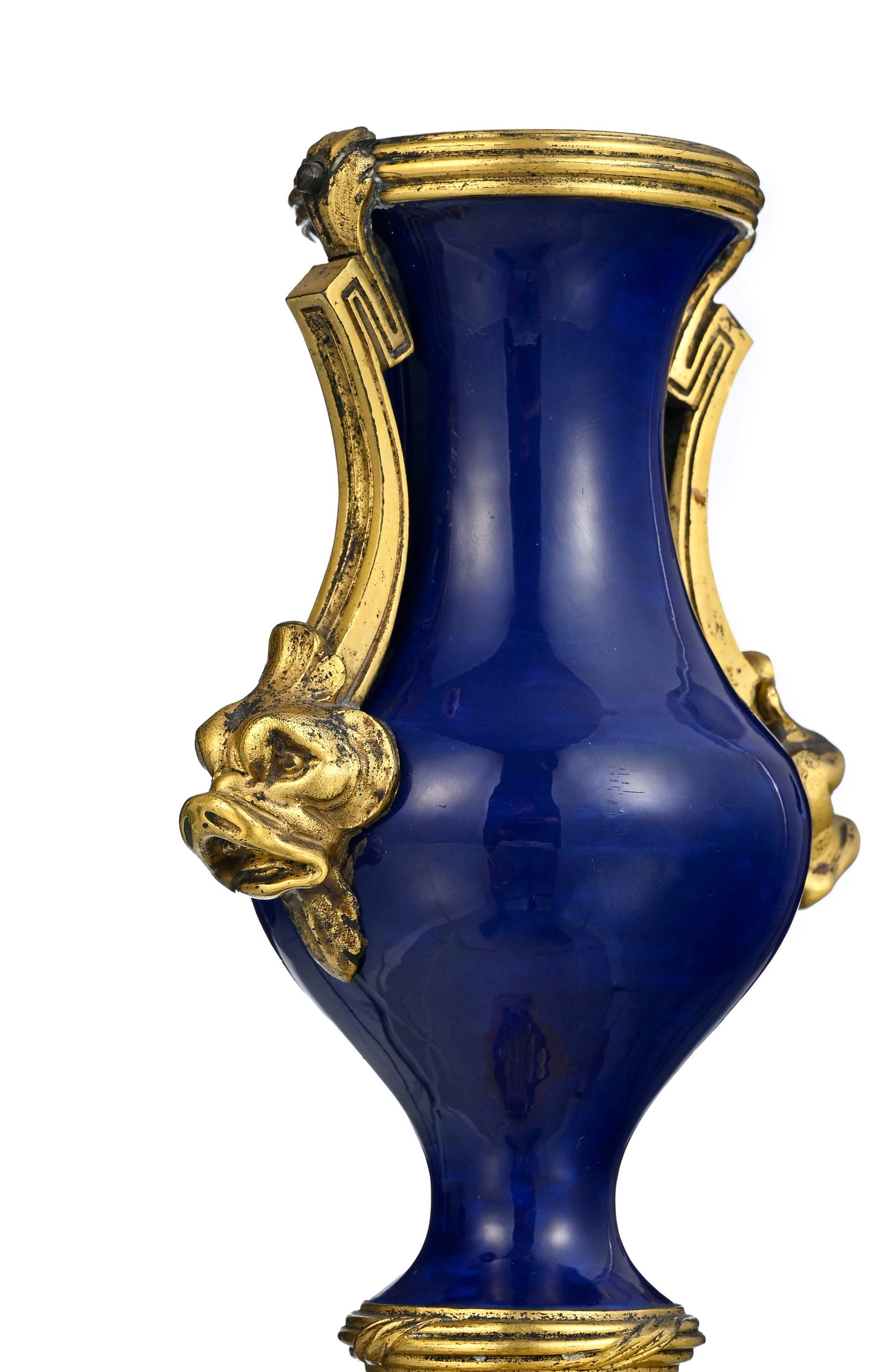 Paire de vases d'époque Louis XVI, de forme balustre, en porcelaine à glaçure bleue,  - 3