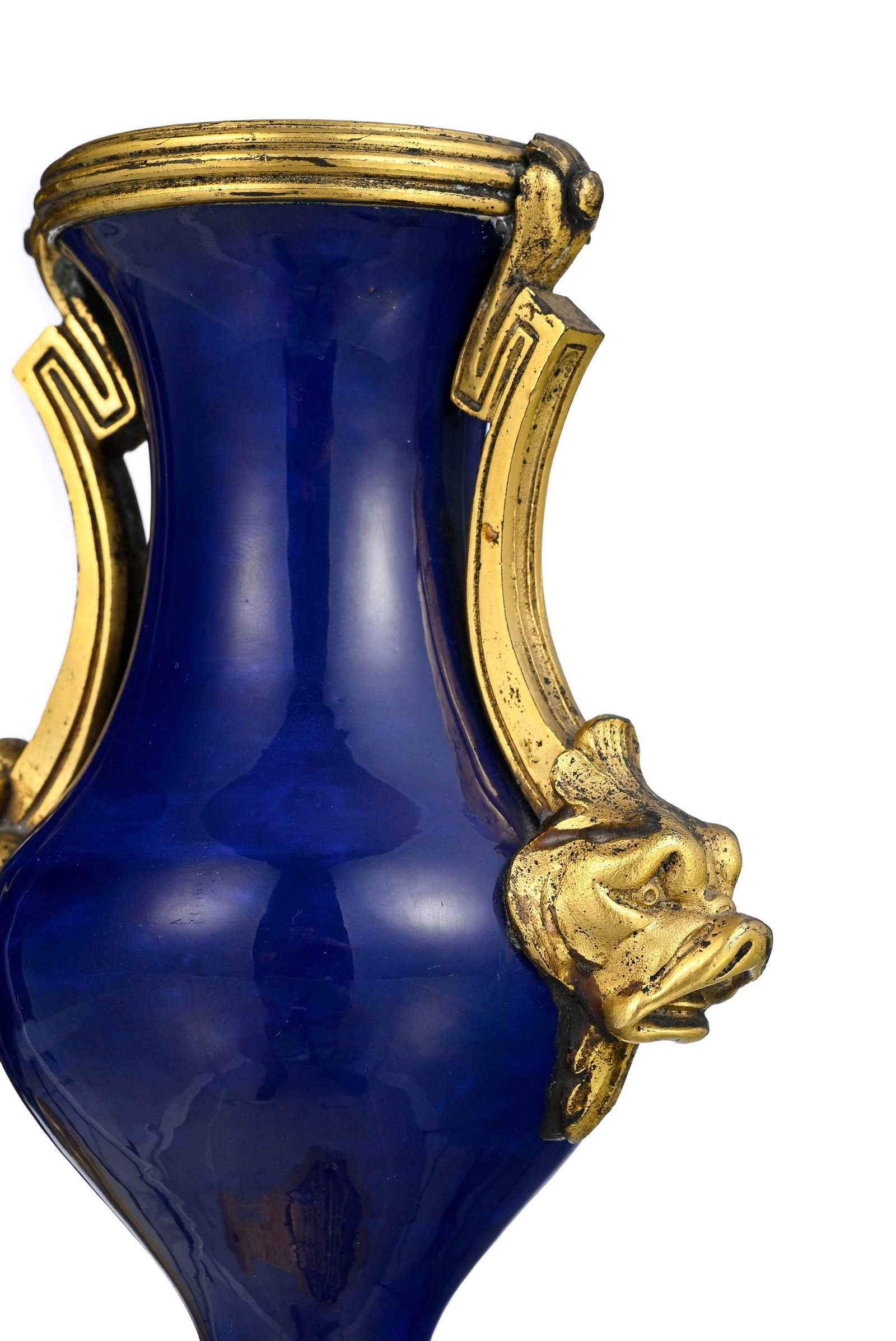 Paire de vases d'époque Louis XVI, de forme balustre, en porcelaine à glaçure bleue,  - 4