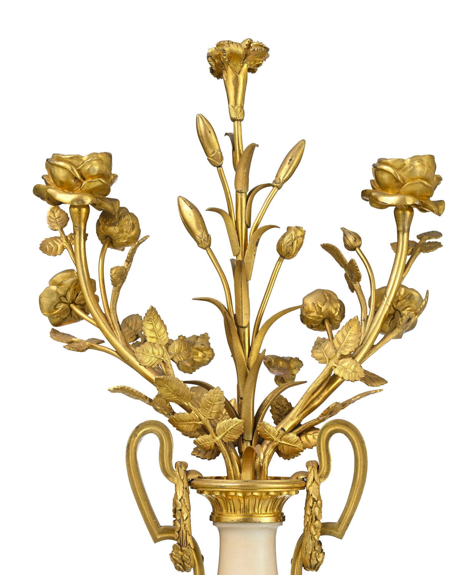 Paire de candélabres de style Louis XVI, XIXe s., à fût balustre en marbre blanc sout - 5